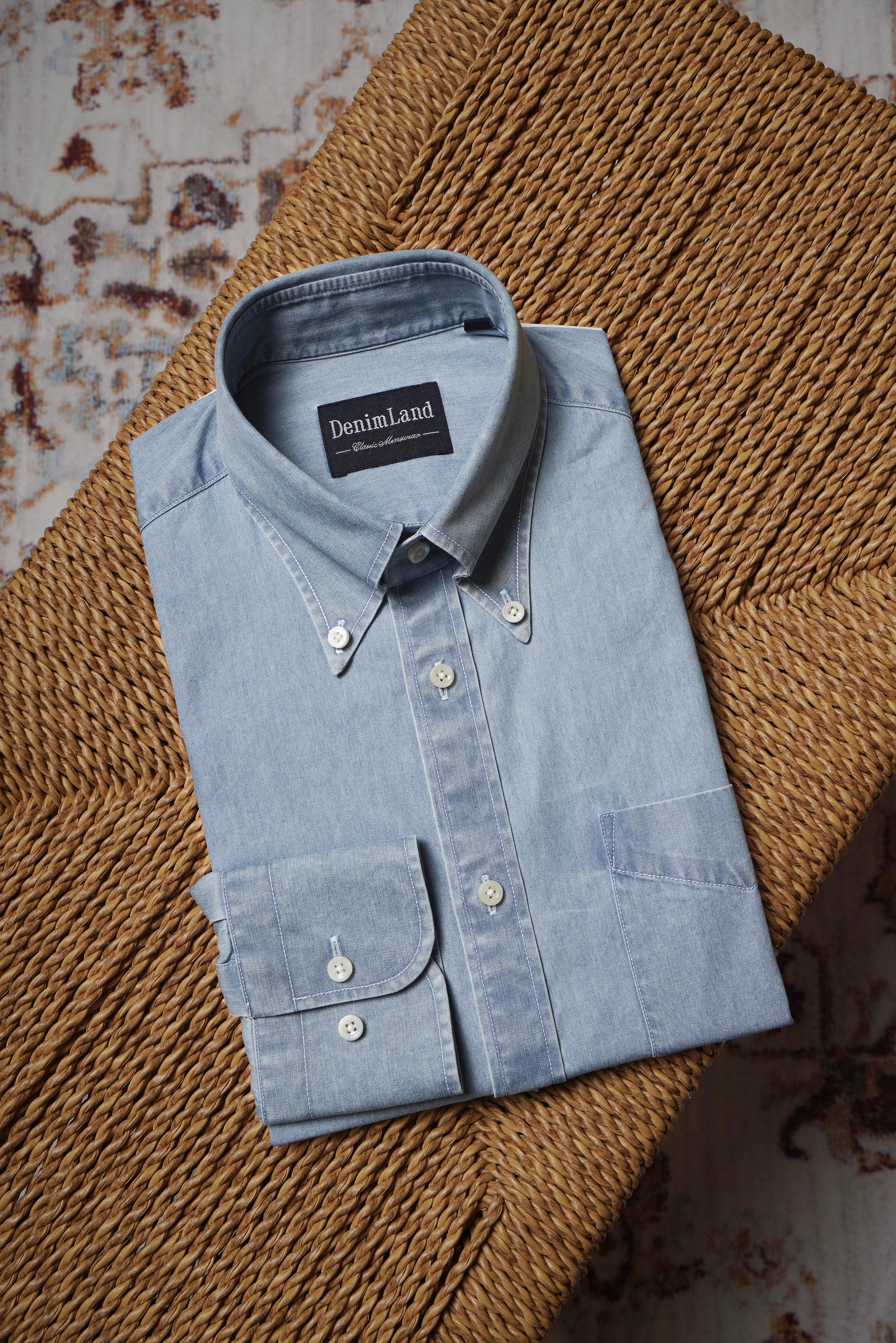 Bleach Washed Button Down Denim Shirt