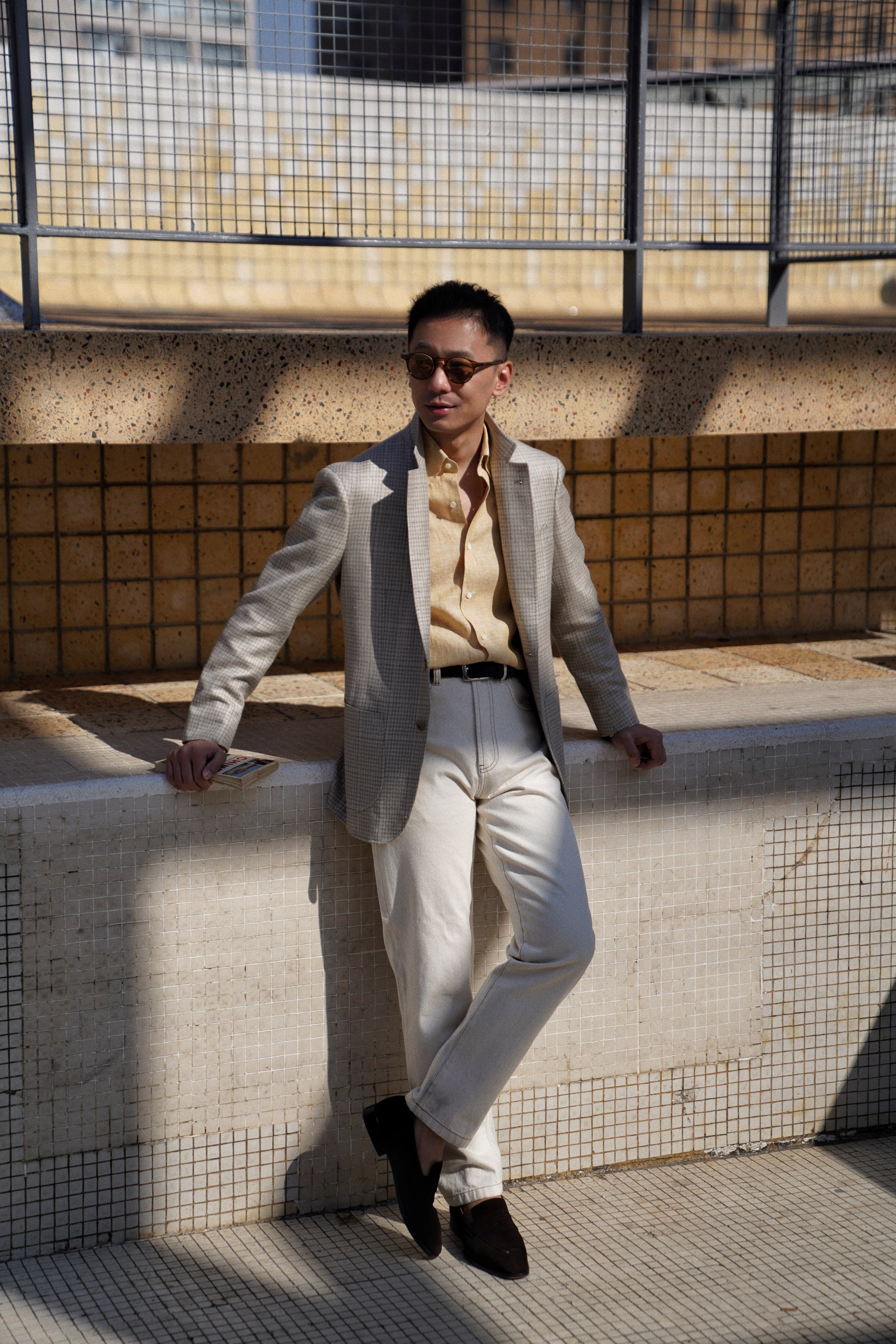 MTO Beige Windowpane Houndstooth Jacket