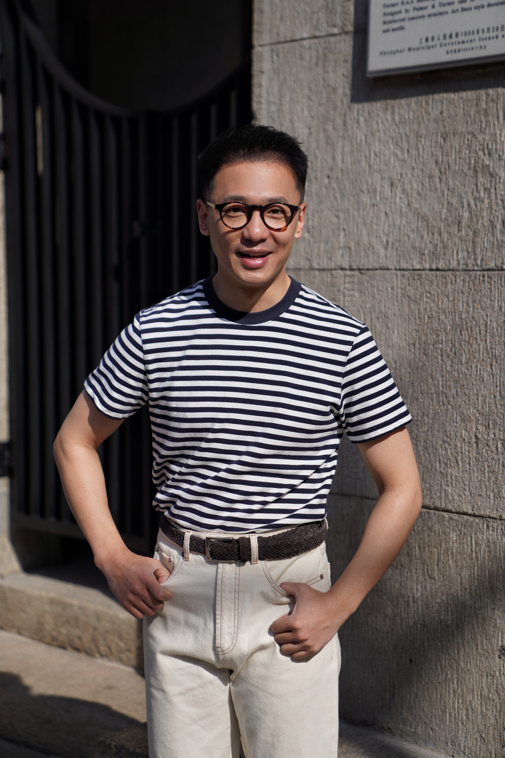 “Final Week” Short Sleeve Narrow Stripe Breton Top
