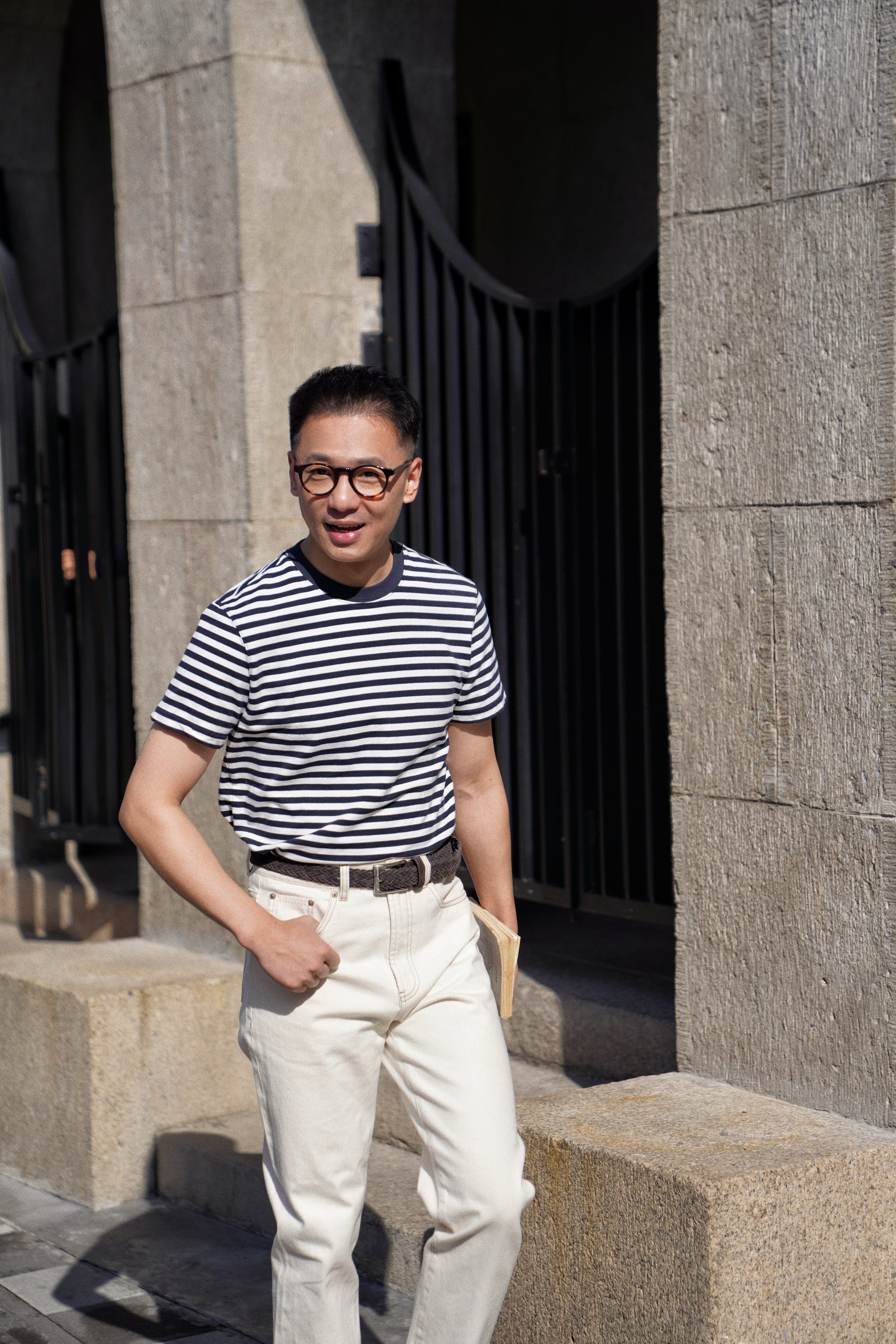 “Final Week” Short Sleeve Narrow Stripe Breton Top