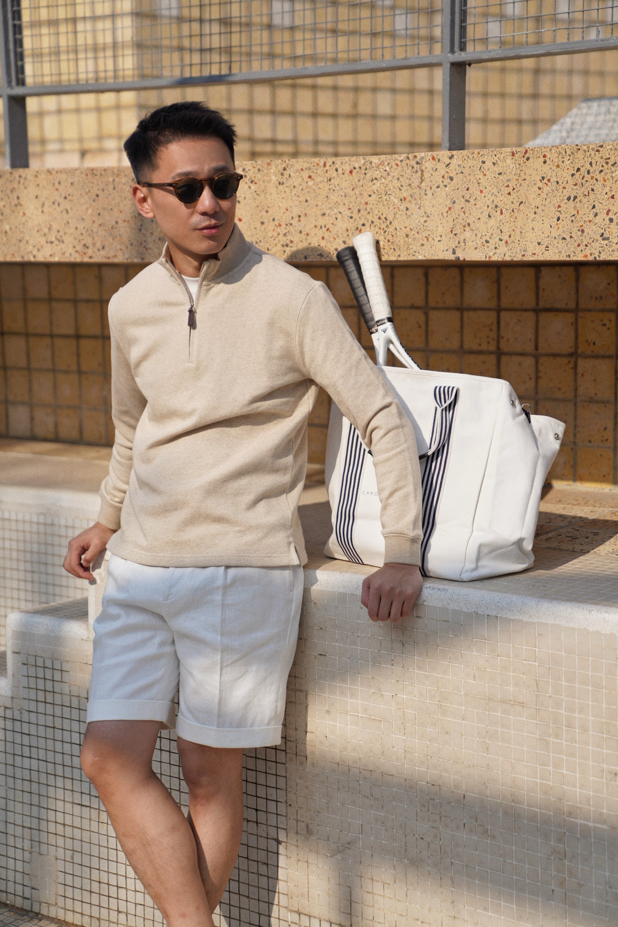 Cotton Linen Blending Half Zip Jumper