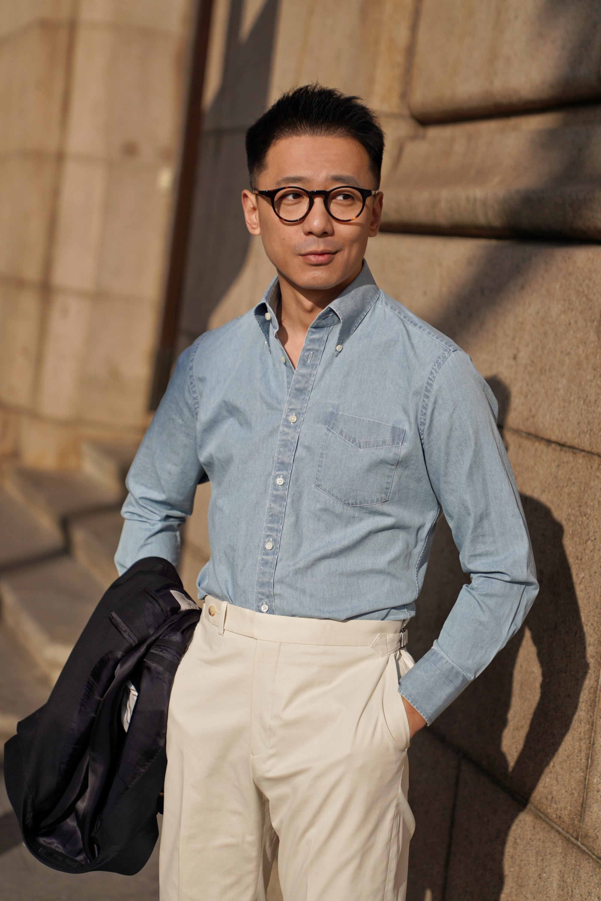 Bleach Washed Button Down Denim Shirt