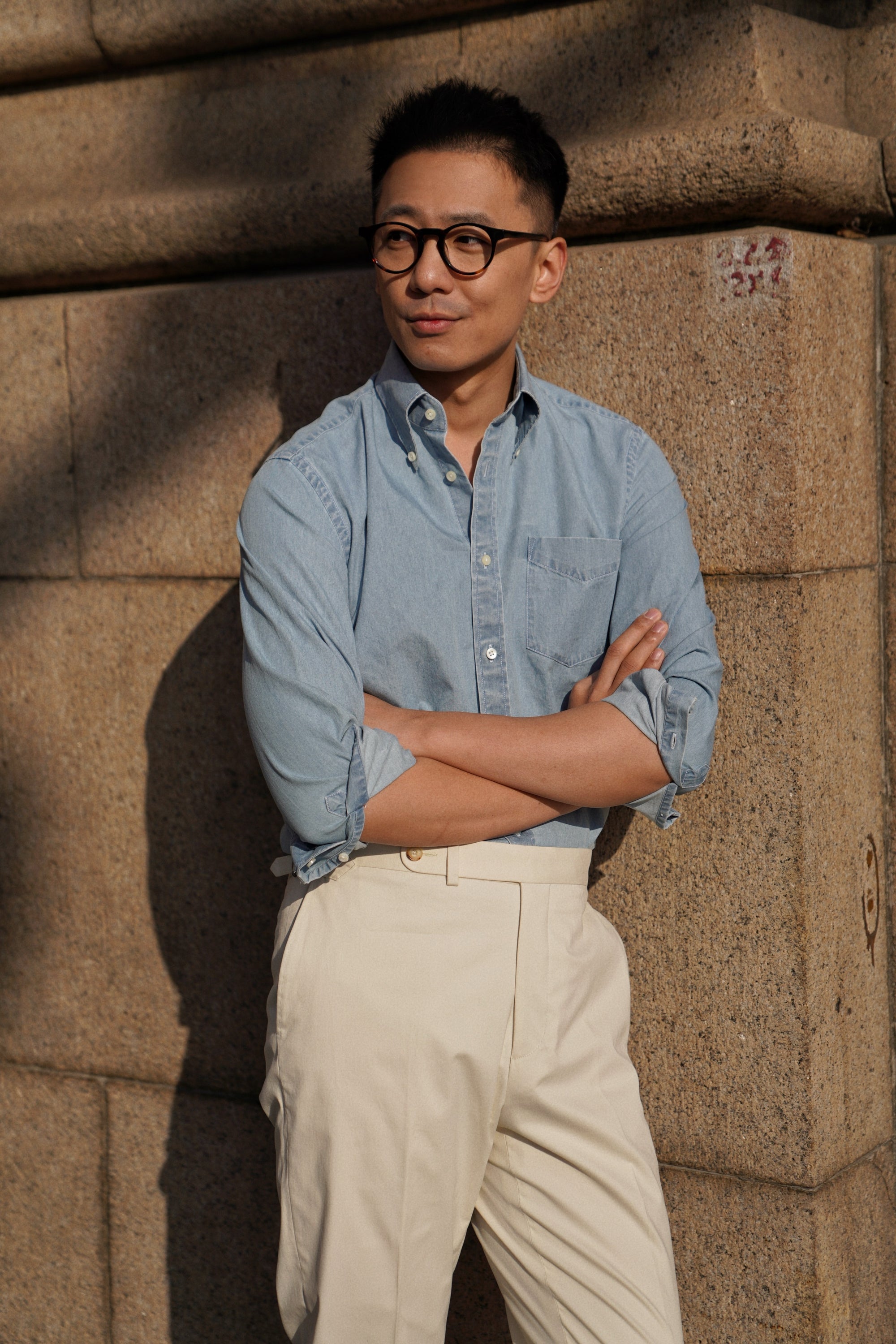 Bleach Washed Button Down Denim Shirt