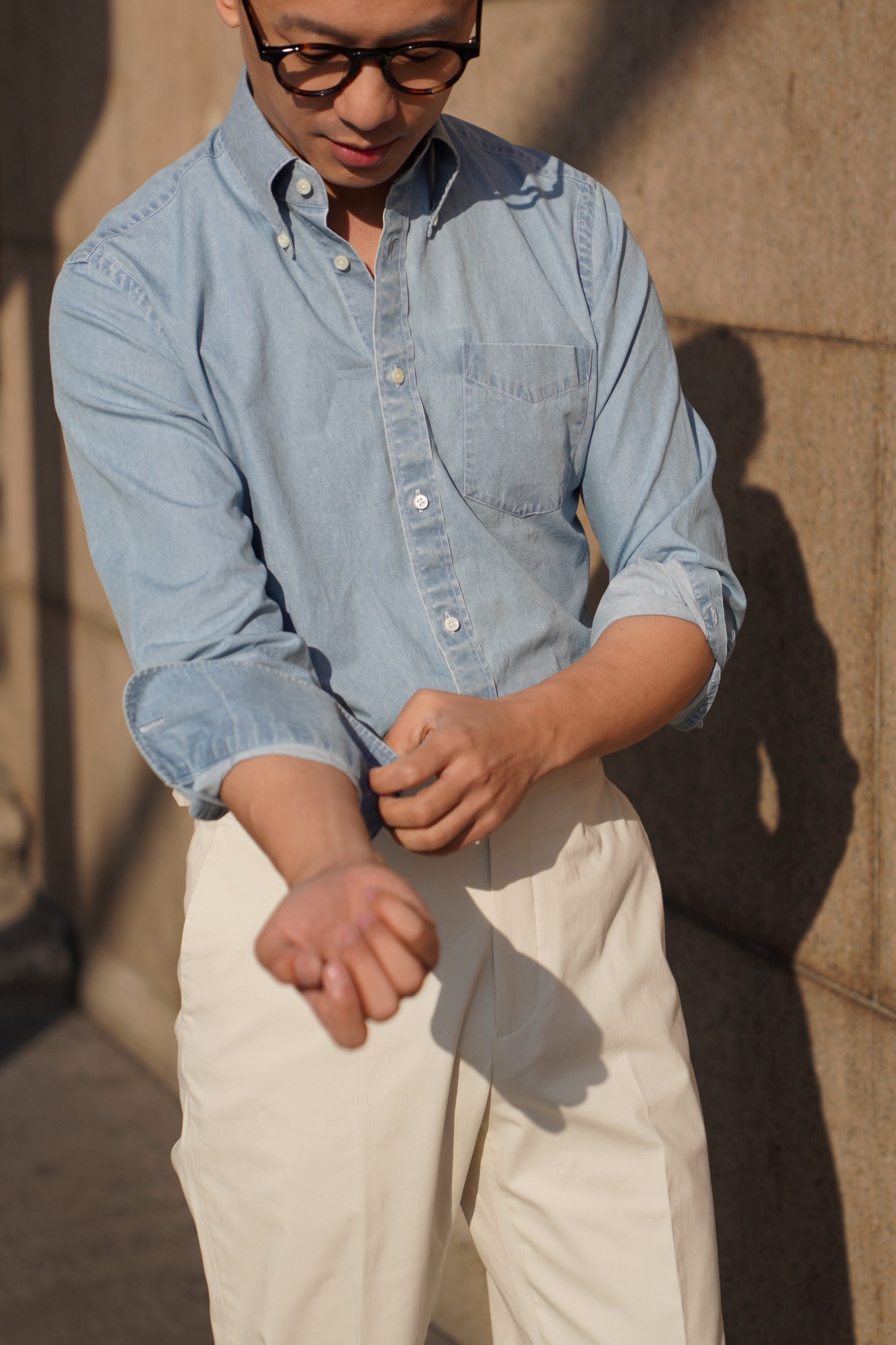 Bleach Washed Button Down Denim Shirt