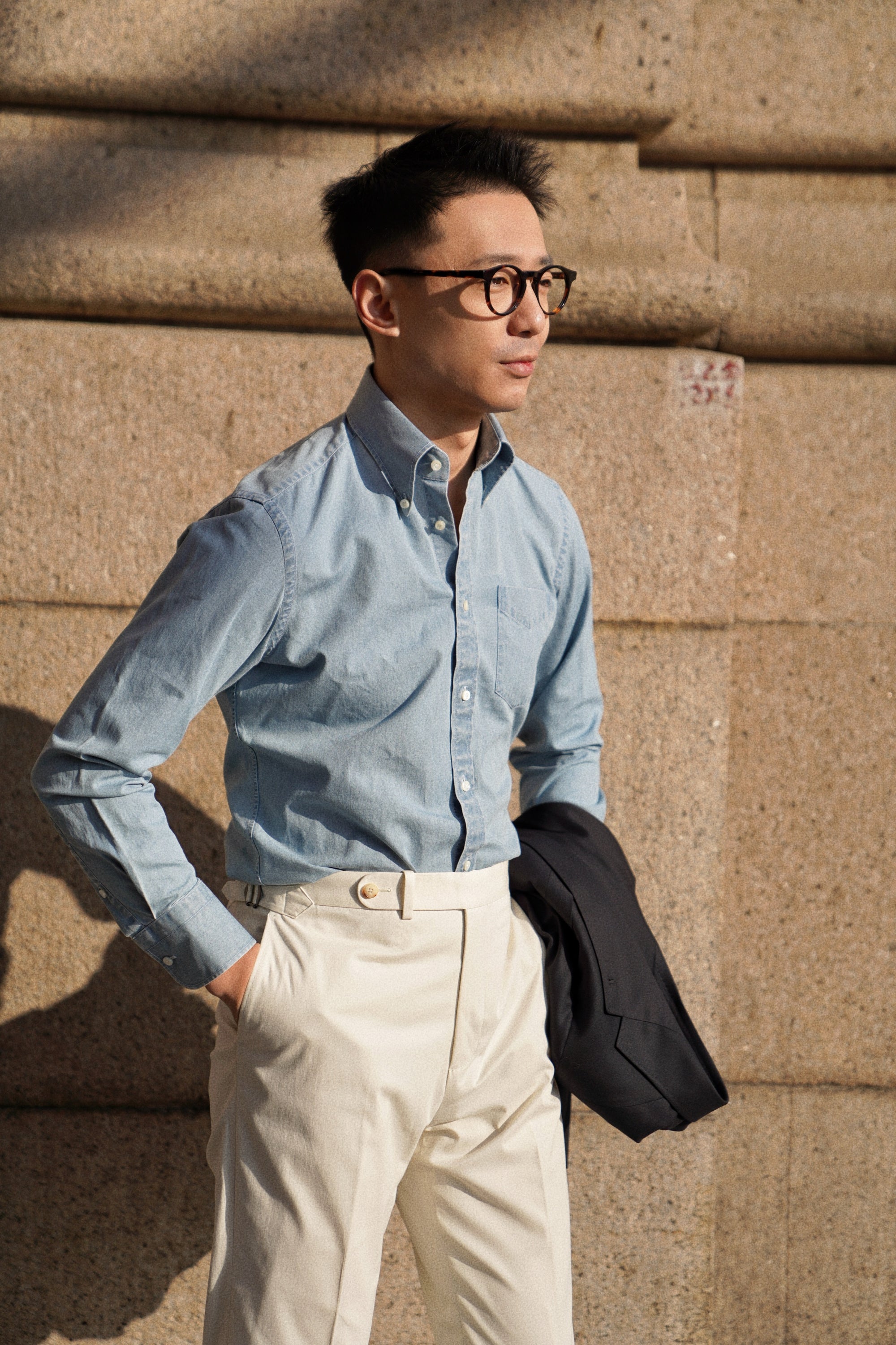 Bleach Washed Button Down Denim Shirt