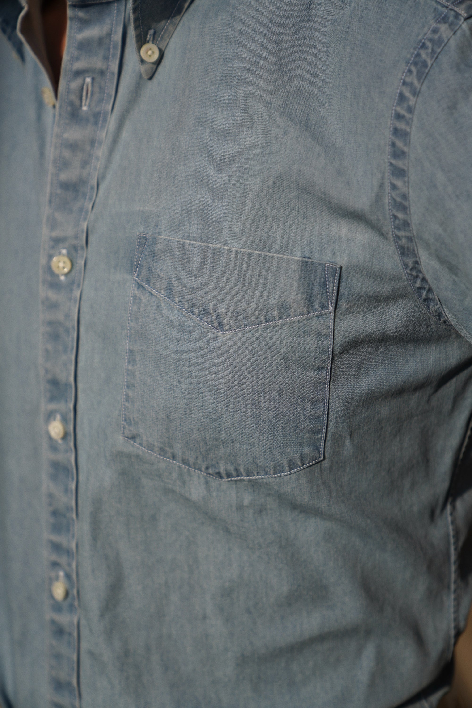 Bleach Washed Button Down Denim Shirt