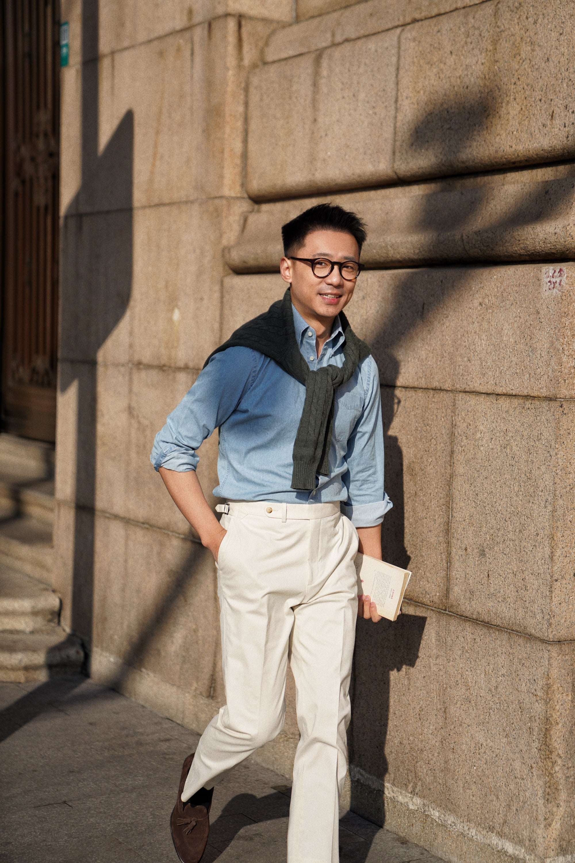 Bleach Washed Button Down Denim Shirt