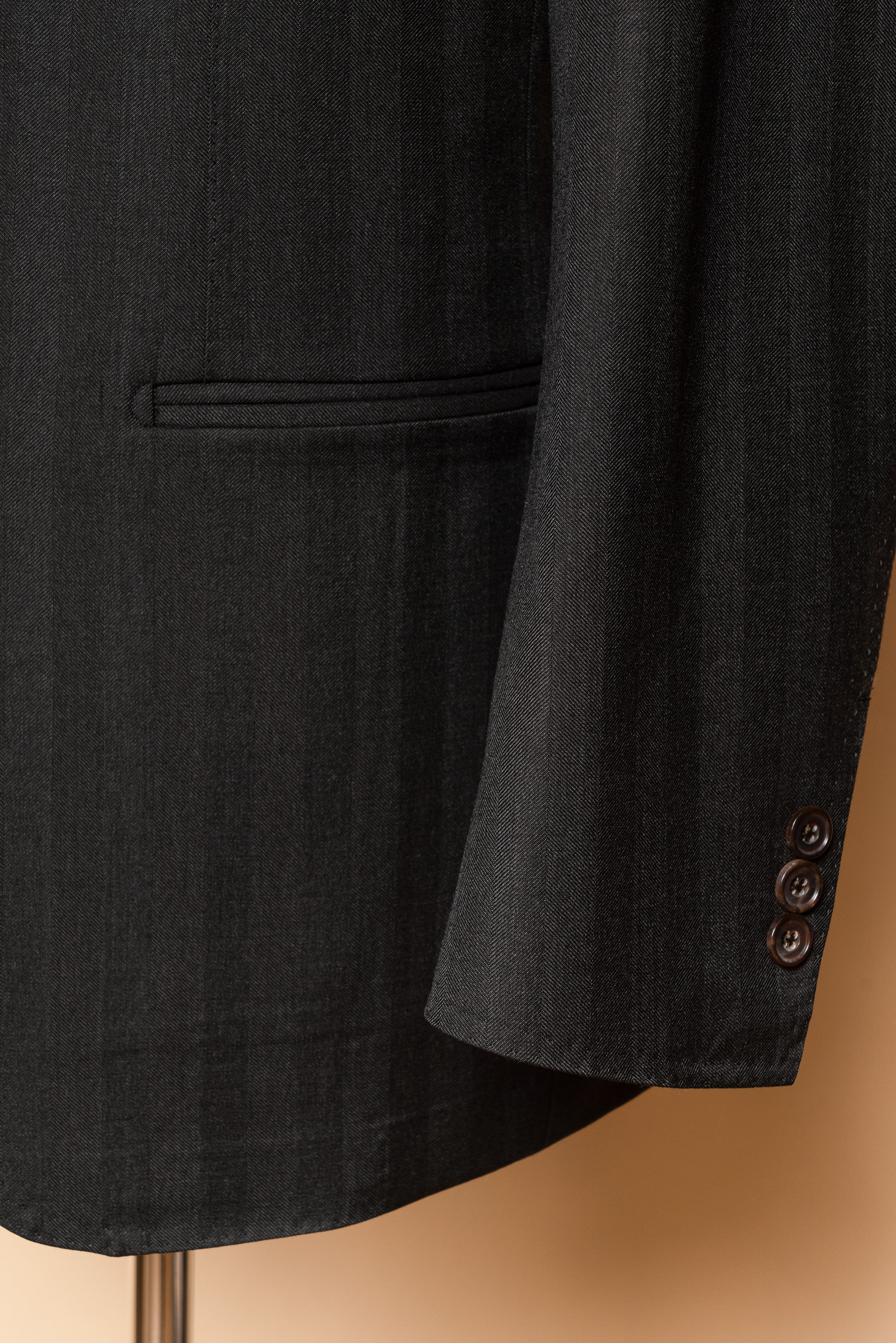 MTO Charcoal Herringbone 120s Wool Suit #746