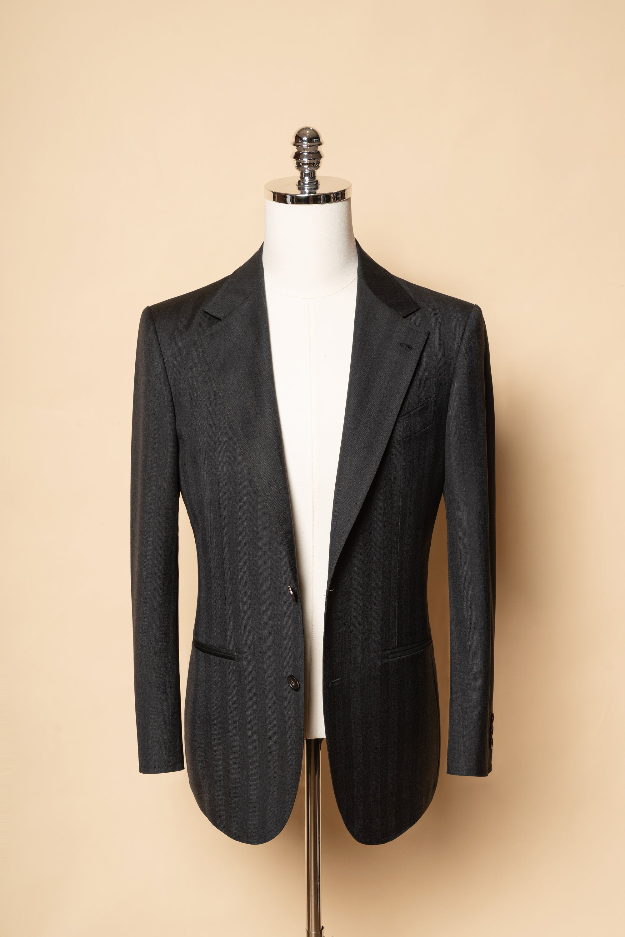 MTO Charcoal Herringbone 120s Wool Suit #746