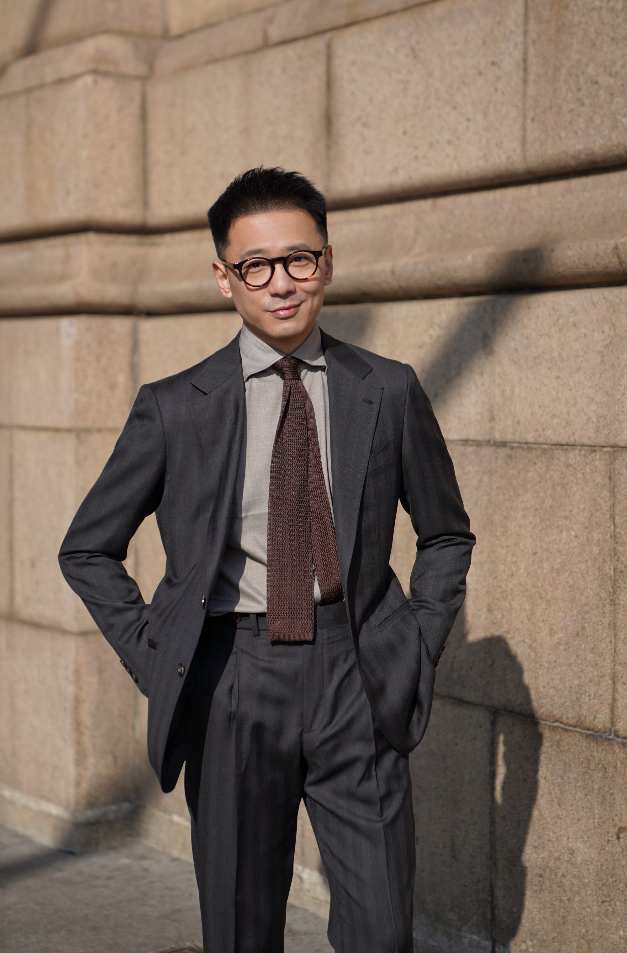 MTO Charcoal Herringbone 120s Wool Suit #746