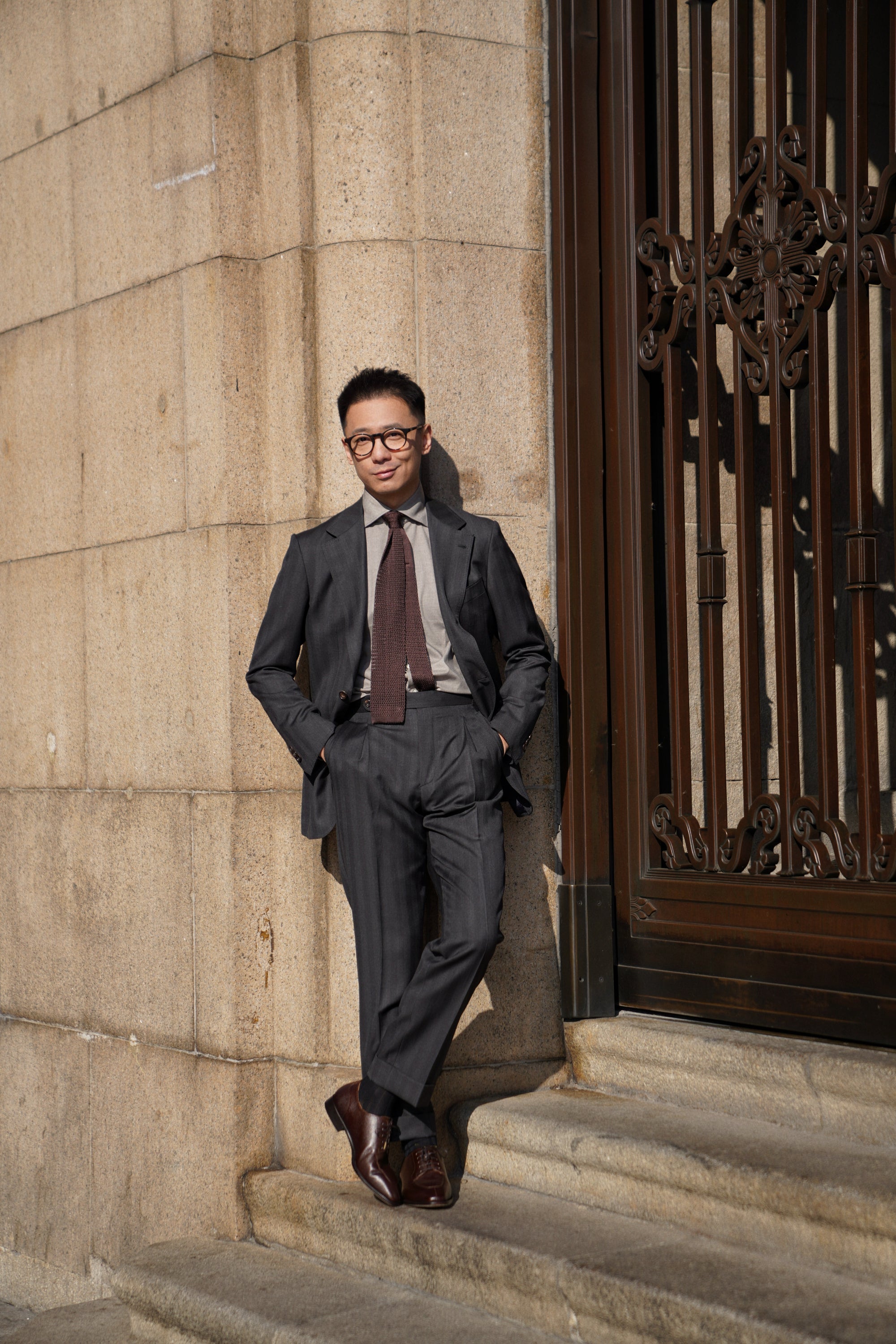 MTO Charcoal Herringbone 120s Wool Suit #746