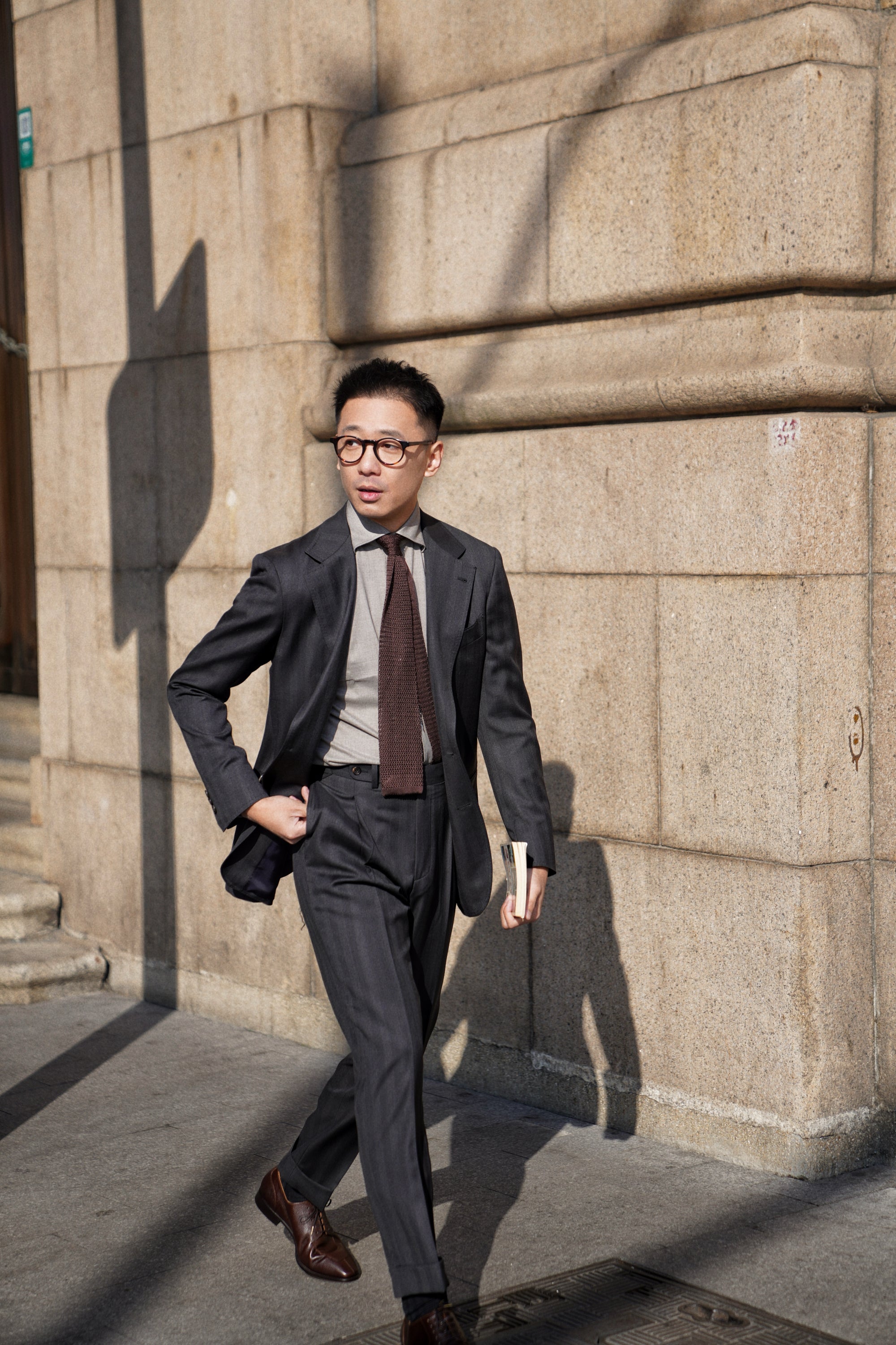 MTO Charcoal Herringbone 120s Wool Suit #746