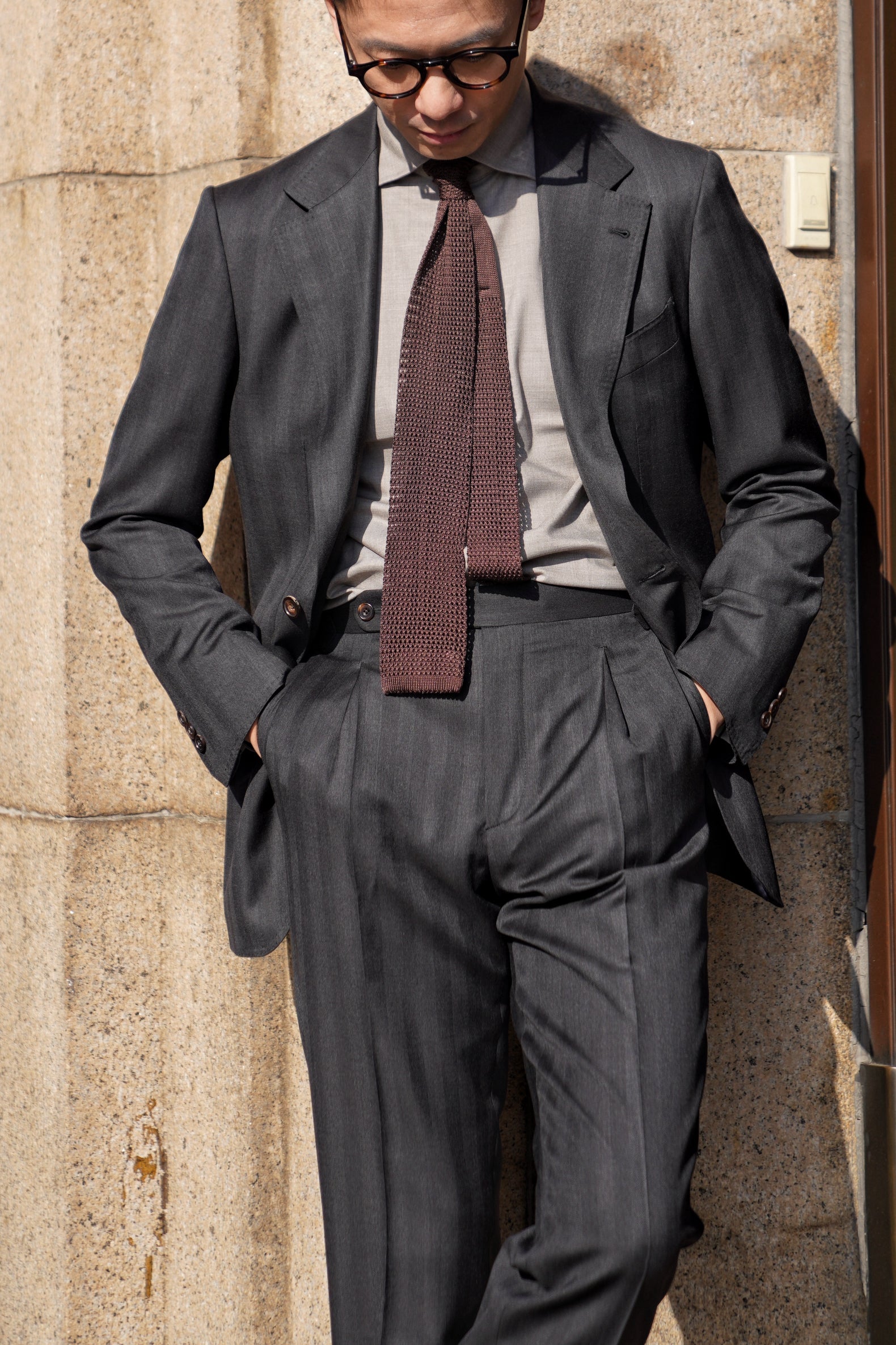 MTO Charcoal Herringbone 120s Wool Suit #746