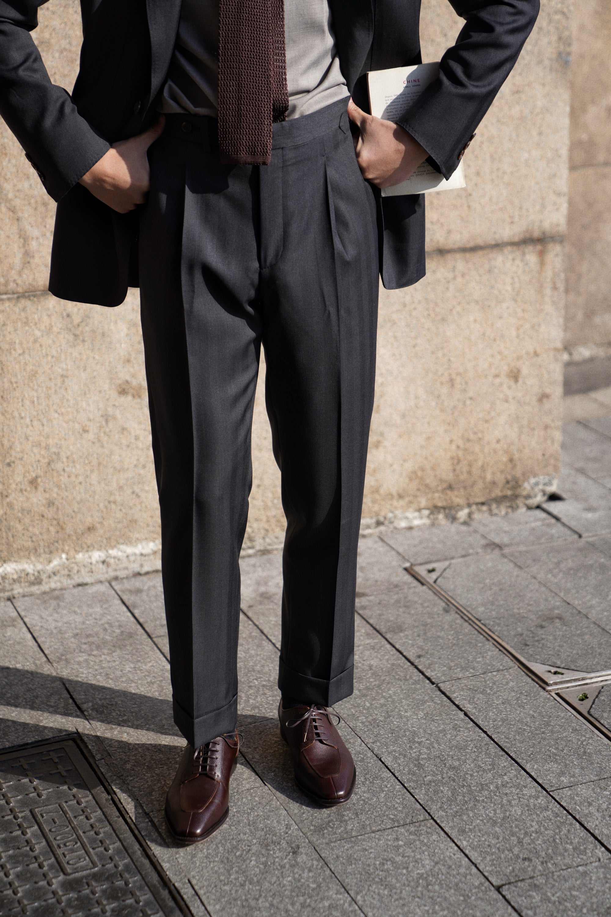 MTO Charcoal Herringbone 120s Wool Suit #746