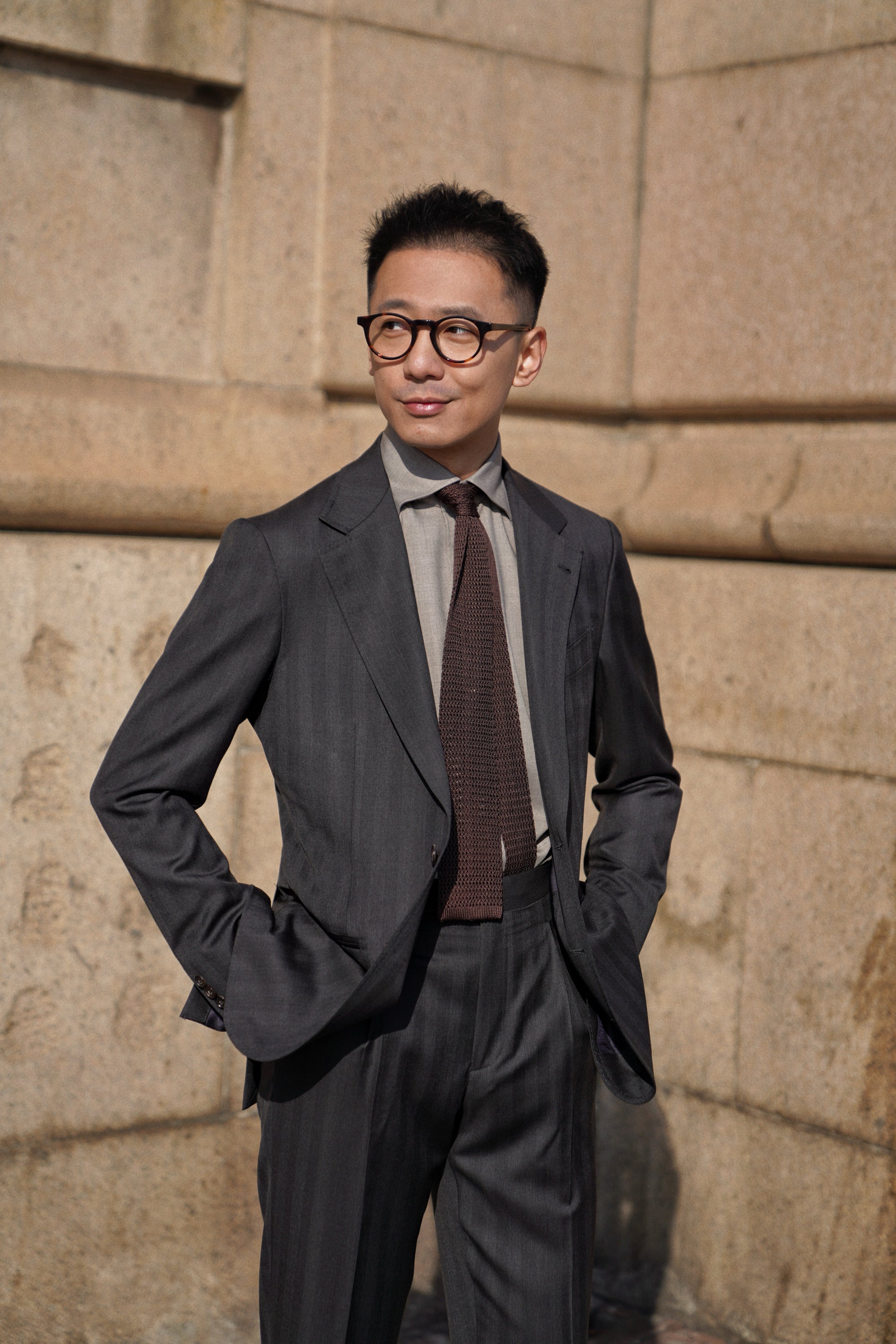 MTO Charcoal Herringbone 120s Wool Suit #746