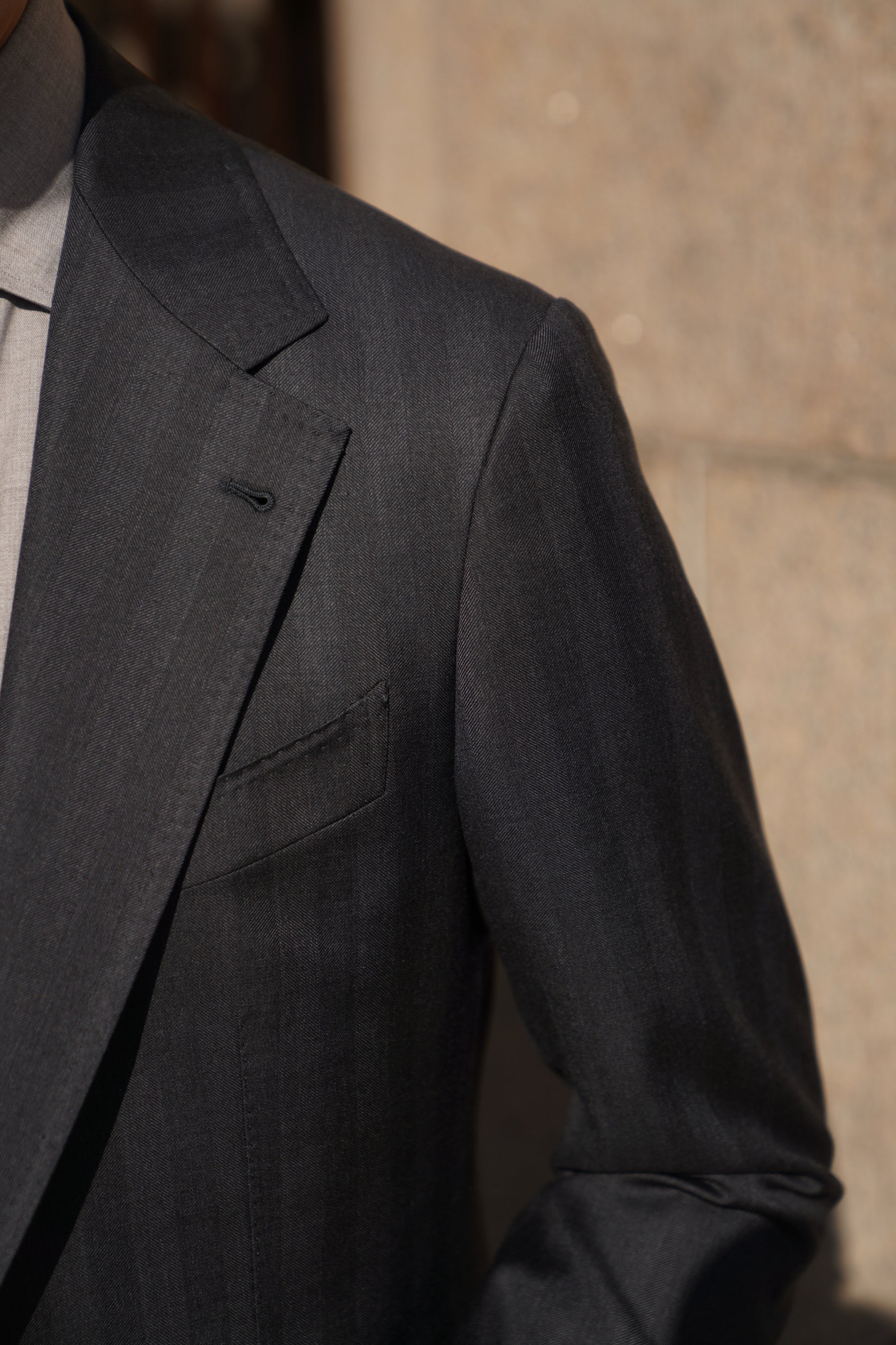 MTO Charcoal Herringbone 120s Wool Suit #746