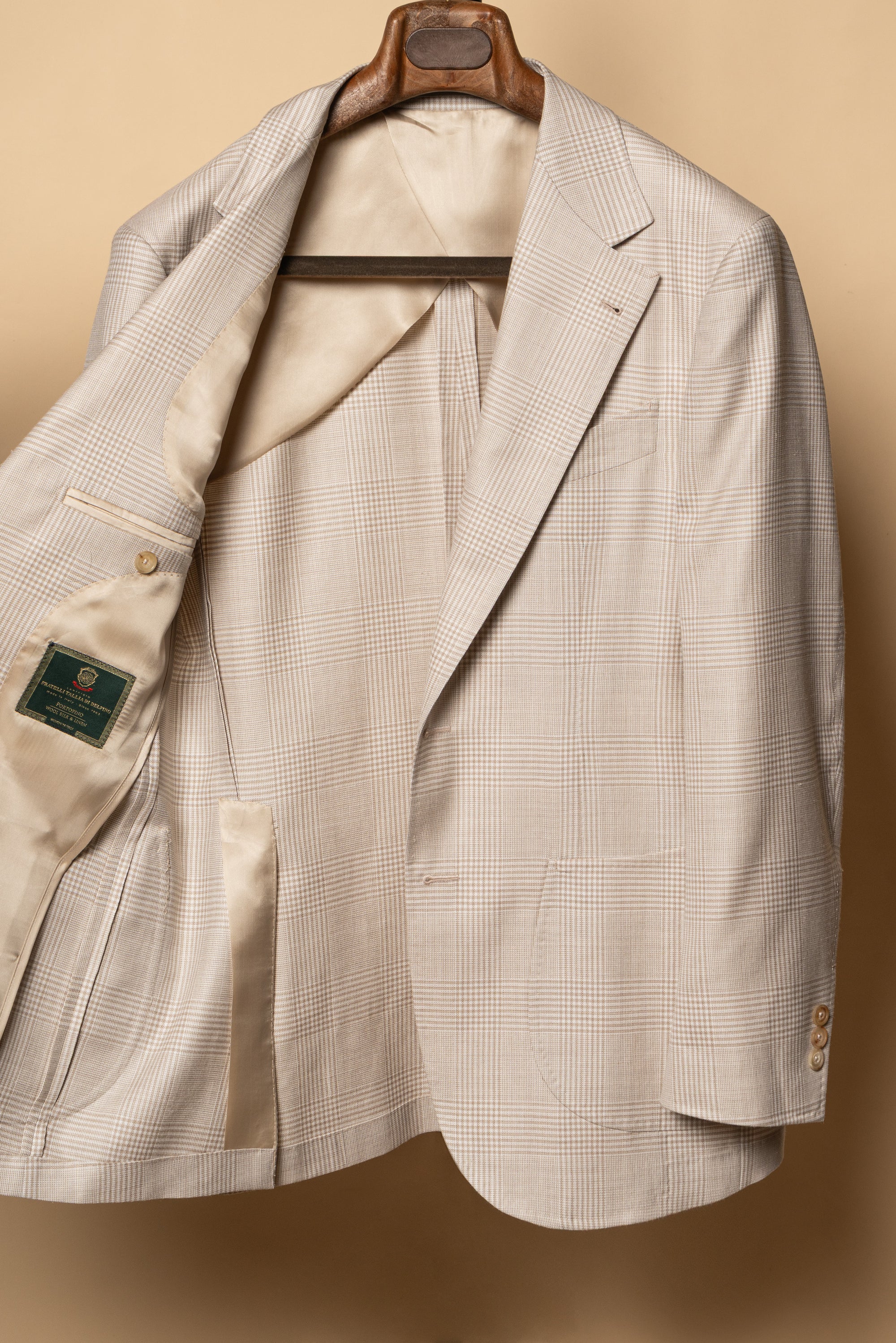MTO Cream Glen Check Silk Linen Wool Jacket #764