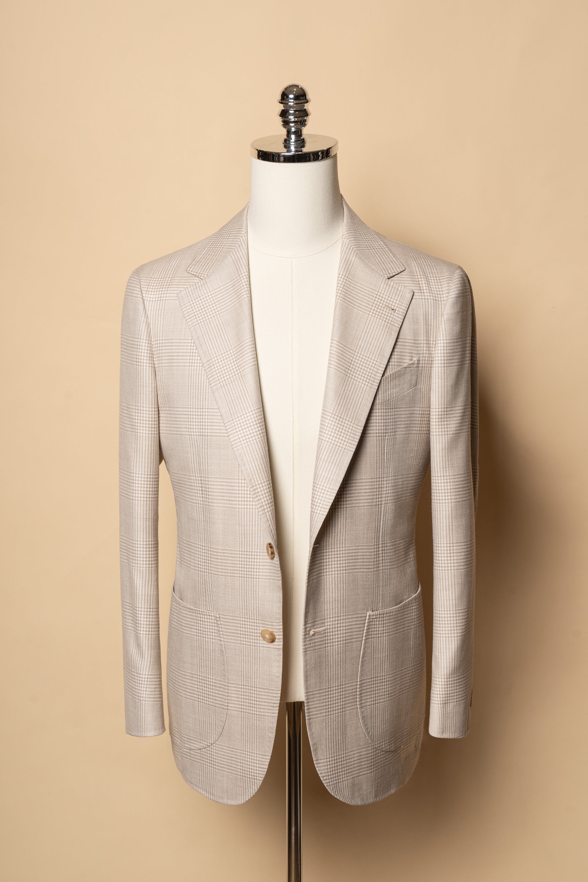 MTO Cream Glen Check Silk Linen Wool Jacket #764