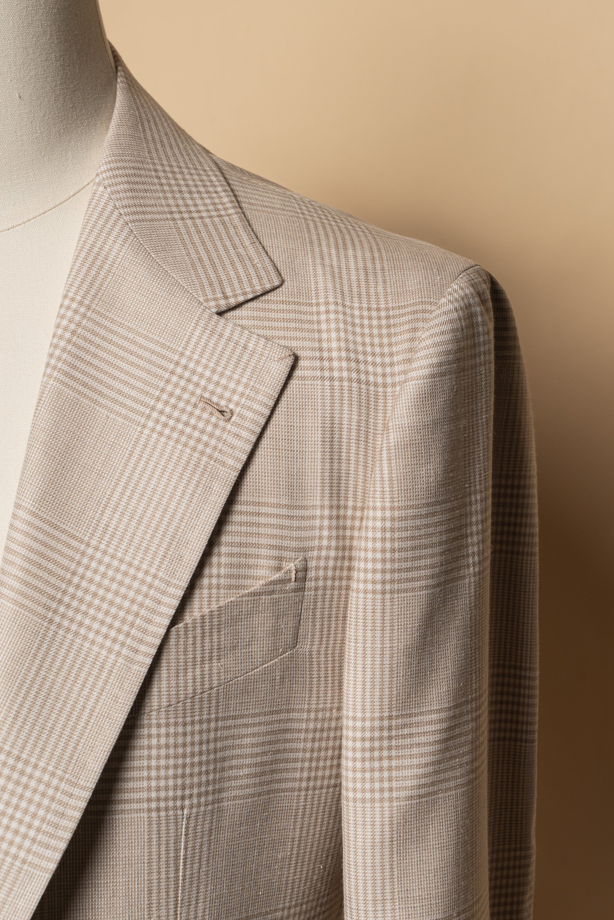 MTO Cream Glen Check Silk Linen Wool Jacket #764