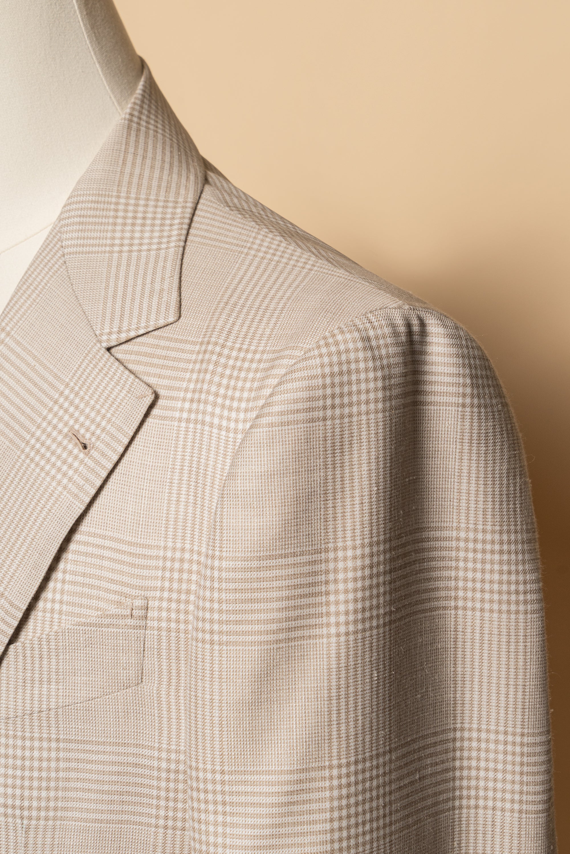 MTO Cream Glen Check Silk Linen Wool Jacket #764