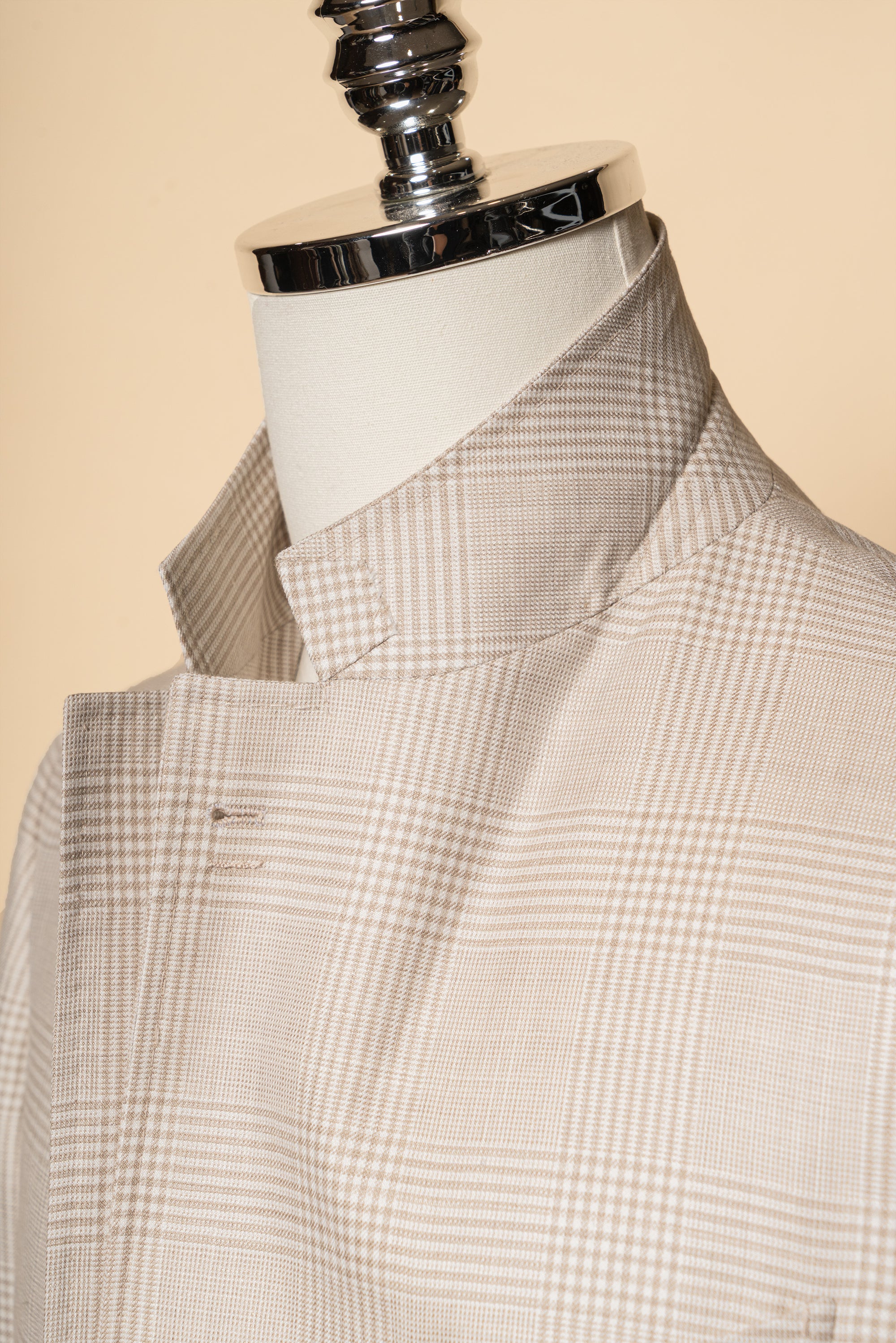 MTO Cream Glen Check Silk Linen Wool Jacket #764