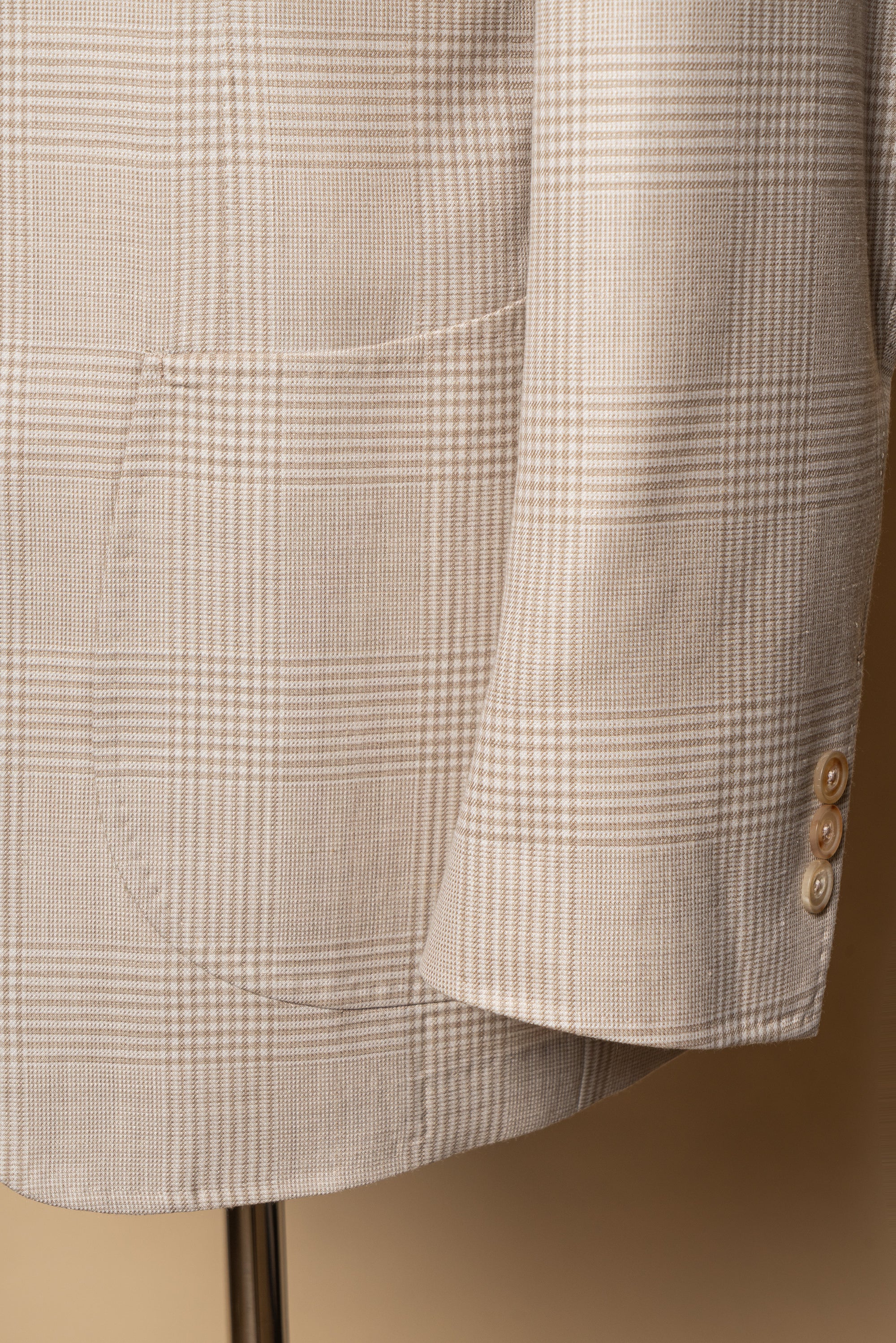 MTO Cream Glen Check Silk Linen Wool Jacket #764