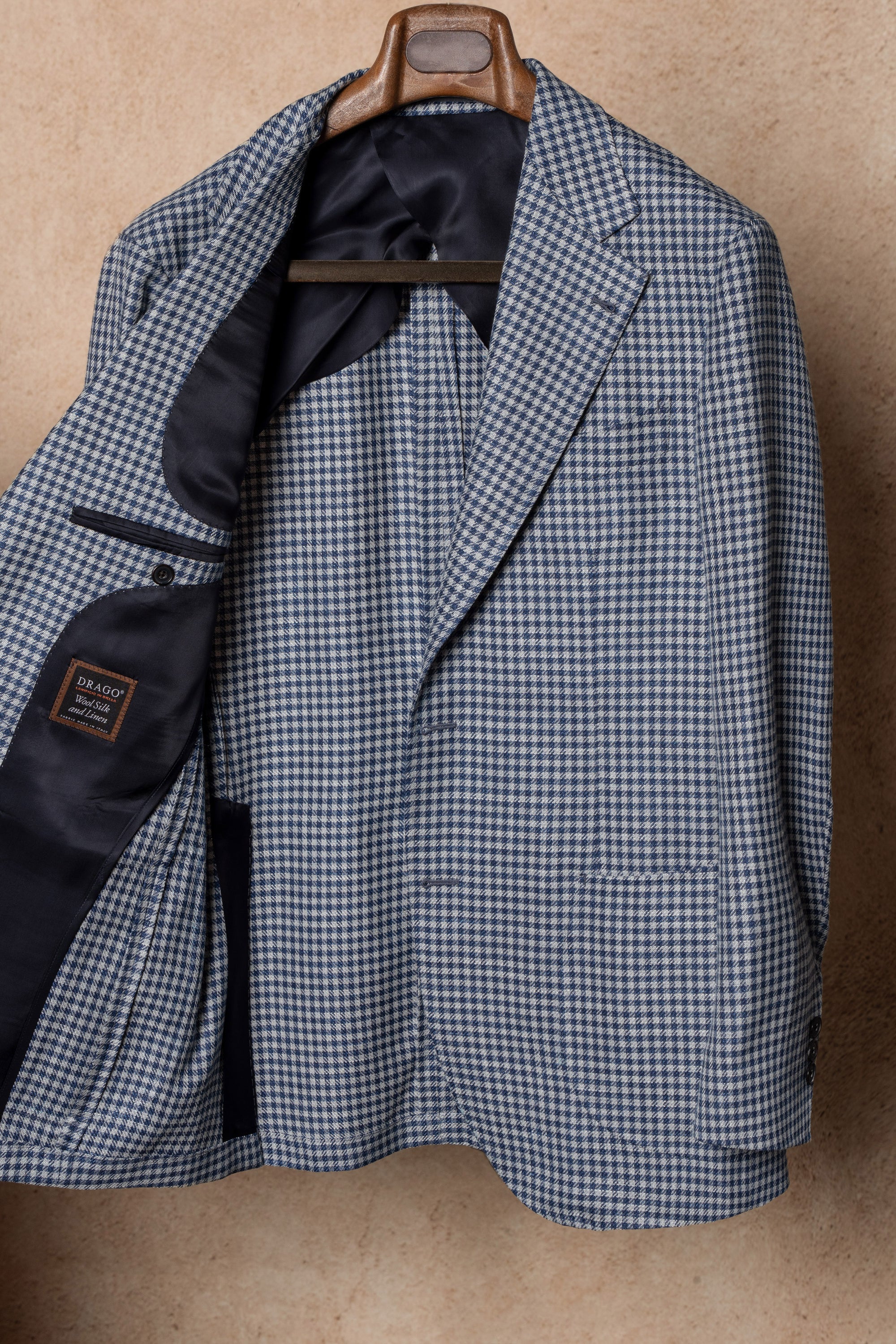 MTO Lake Blue Vichy Check Silk Linen Wool Jacket #329