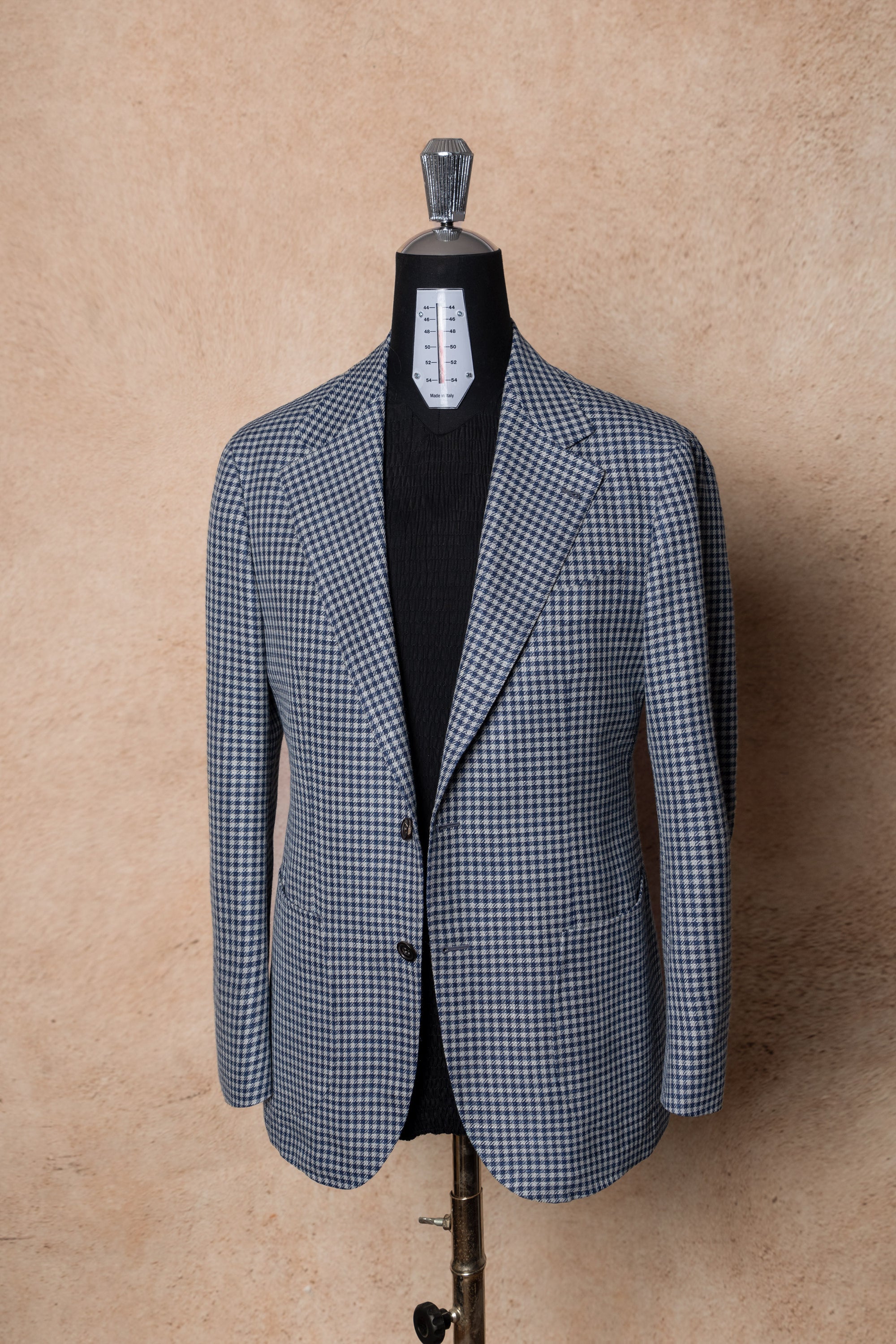 MTO Lake Blue Vichy Check Silk Linen Wool Jacket #329