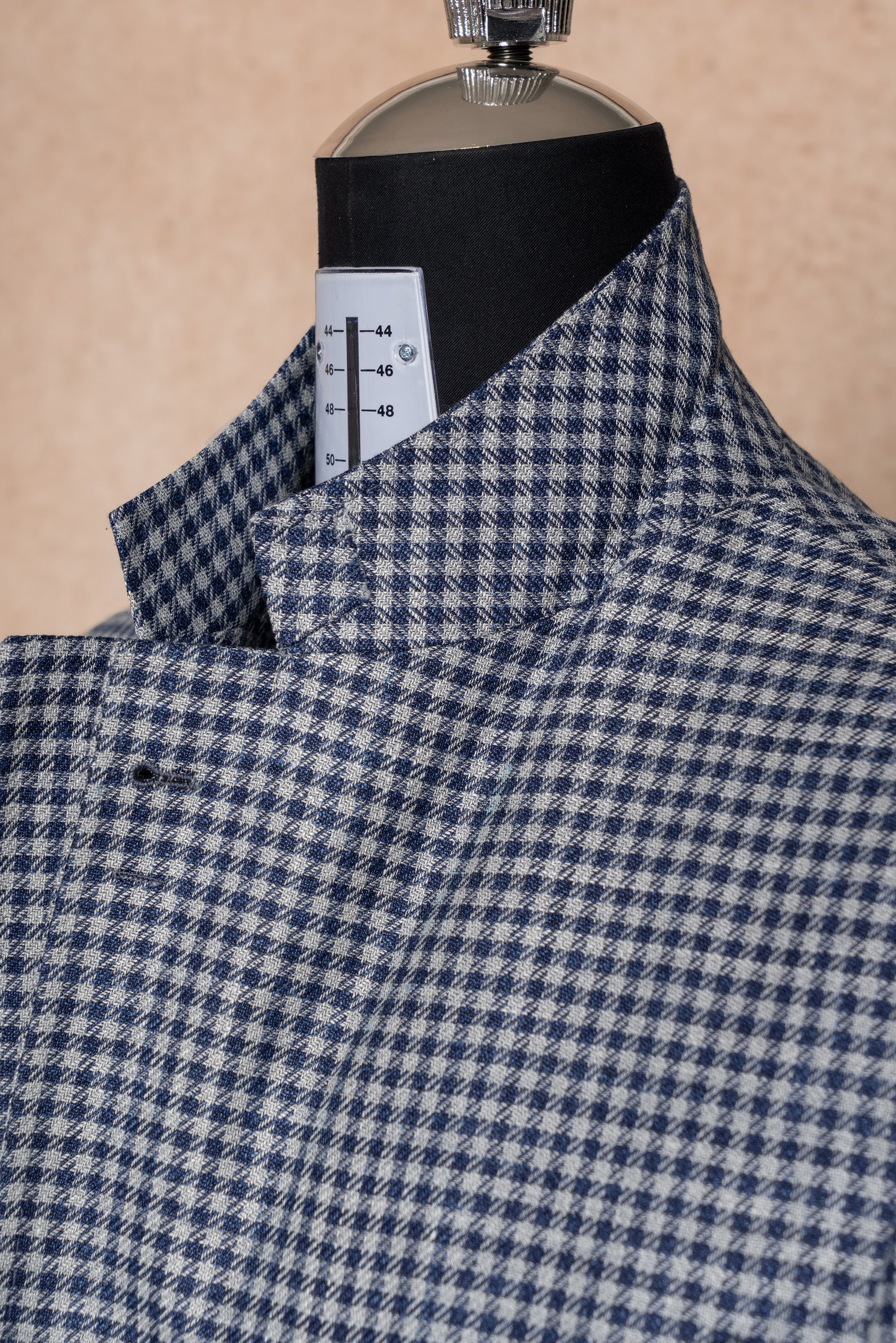 MTO Lake Blue Vichy Check Silk Linen Wool Jacket #329