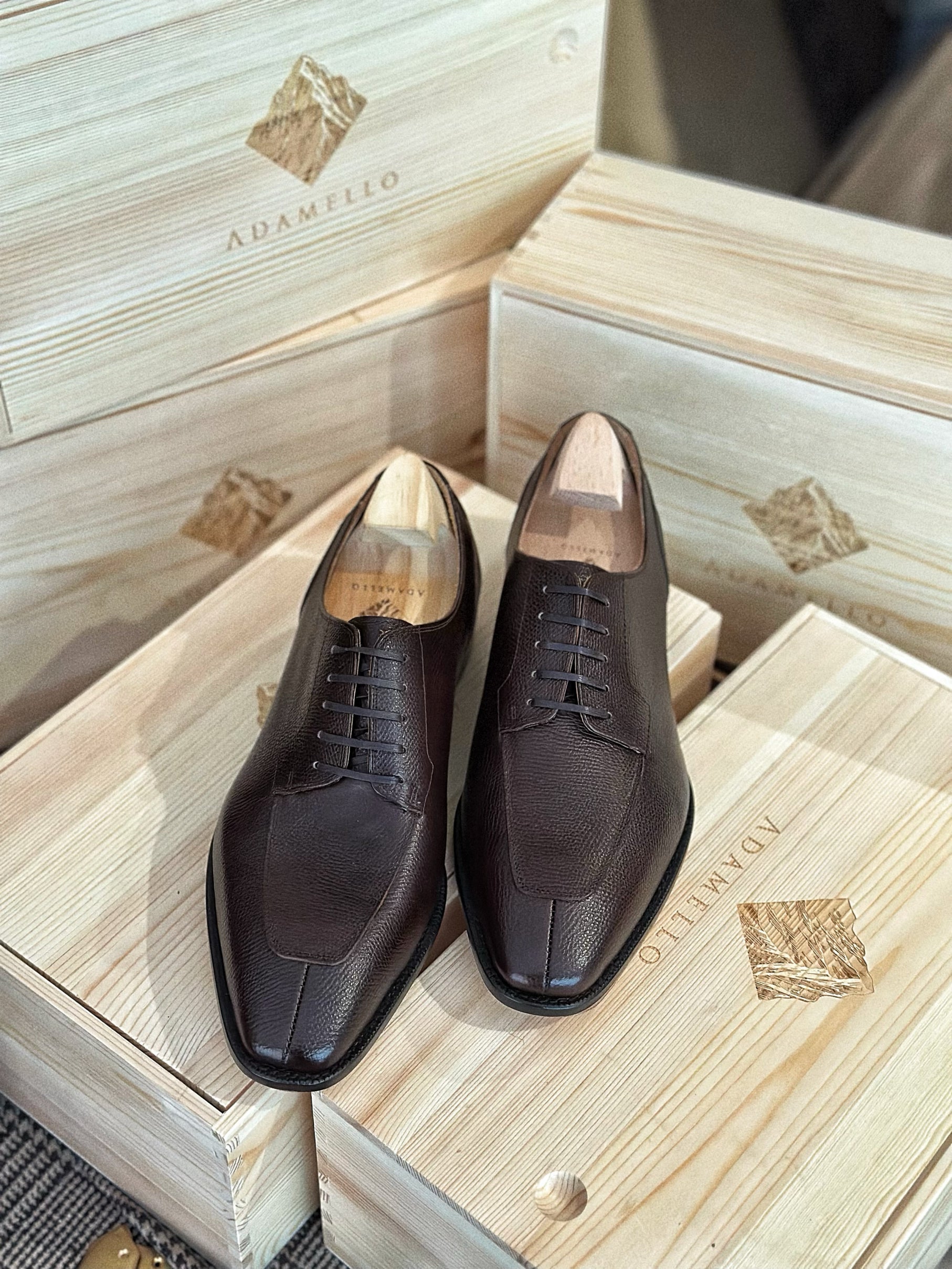 Adamello “Bologna” Brown Top Grain Leather Split-Toe Derby