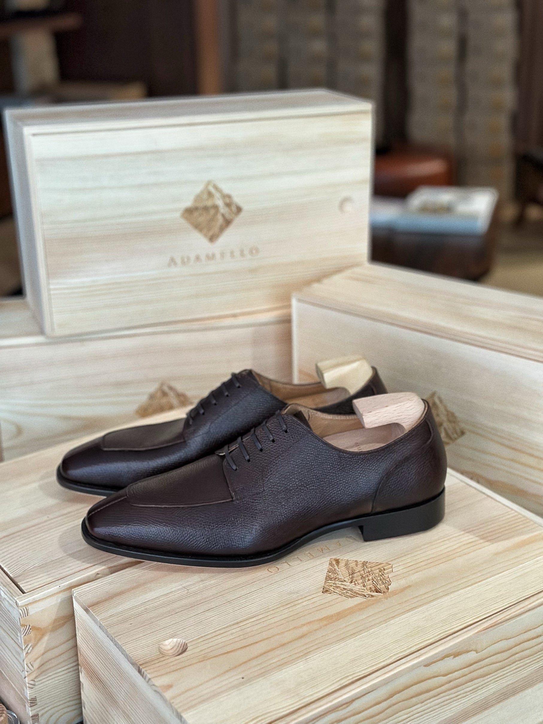 Adamello “Bologna” Brown Top Grain Leather Split-Toe Derby