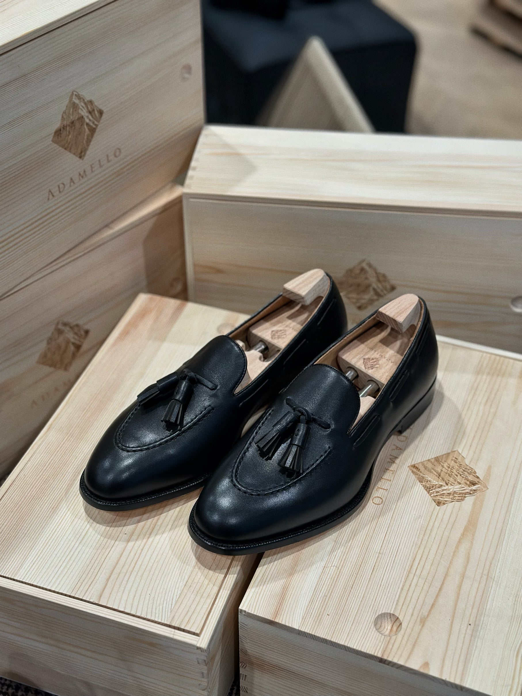 Adamello “Bellagio” Black Calf Tussel Loafer