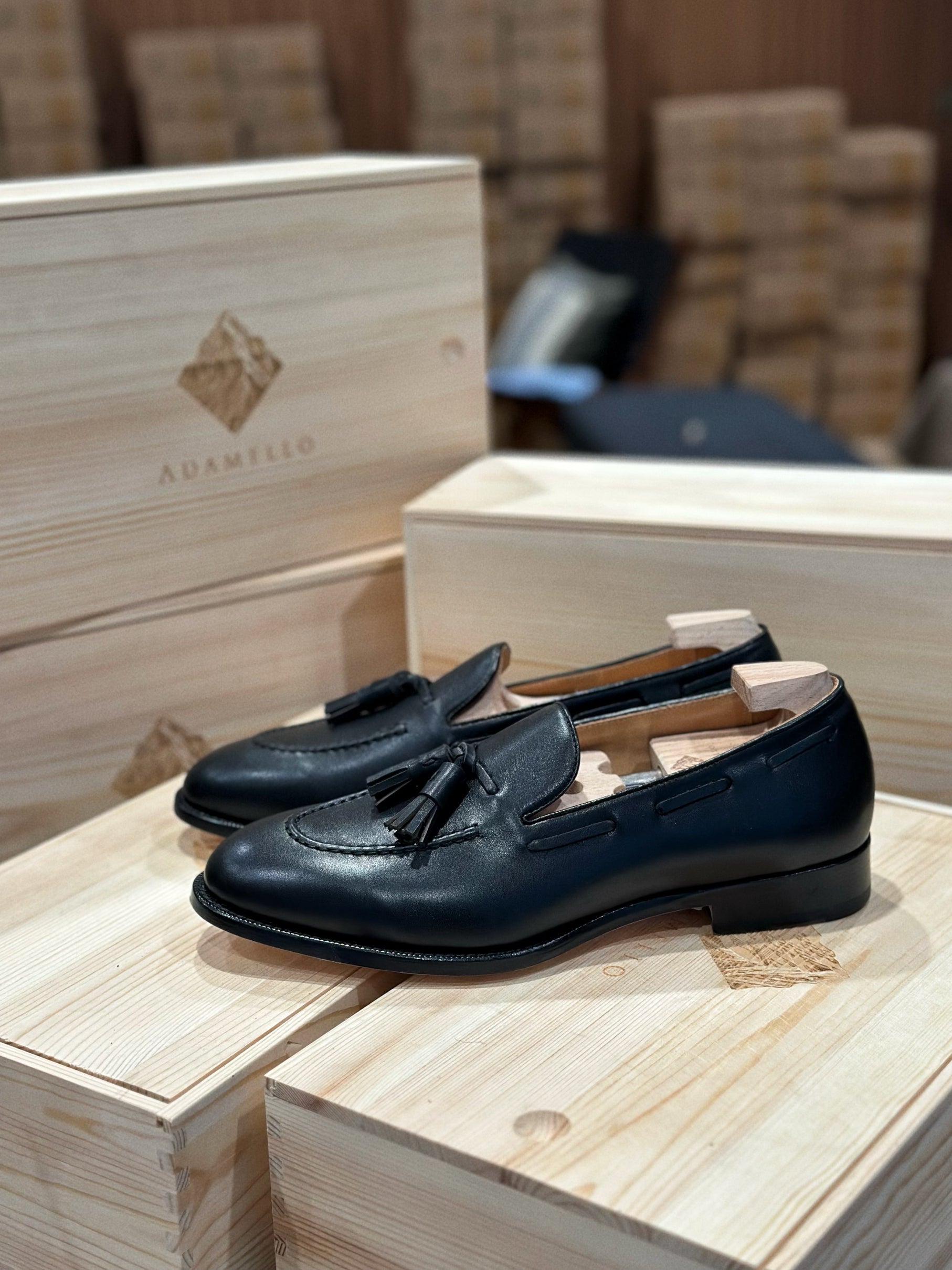 Adamello “Bellagio” Black Calf Tussel Loafer