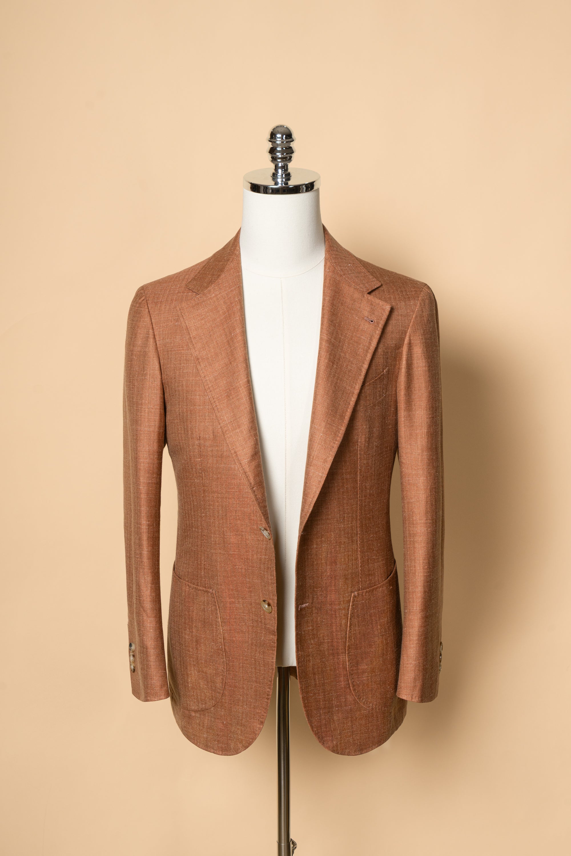 MTO Tangerine Herringbone Silk Linen Wool Jacket #601