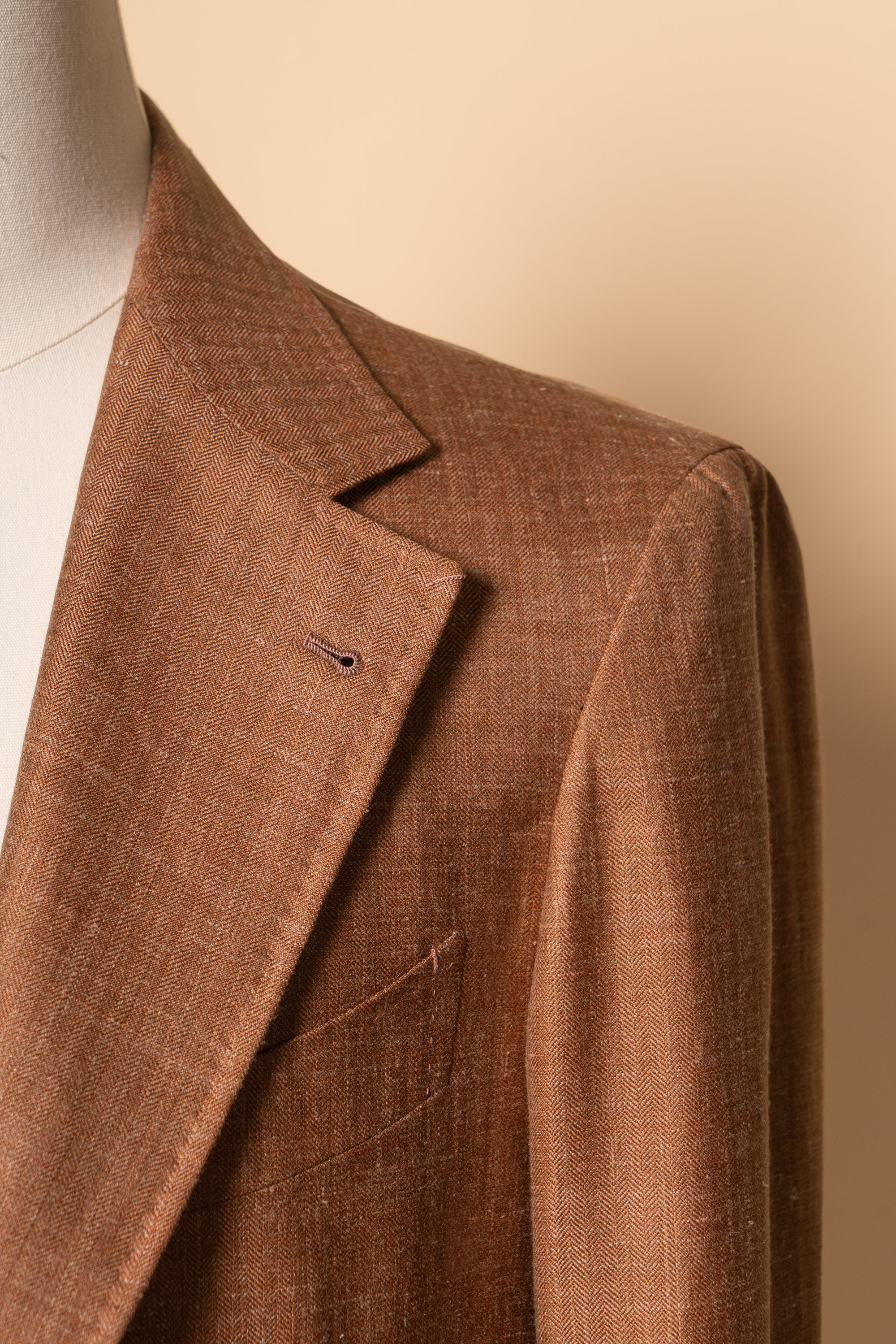 MTO Tangerine Herringbone Silk Linen Wool Jacket #601