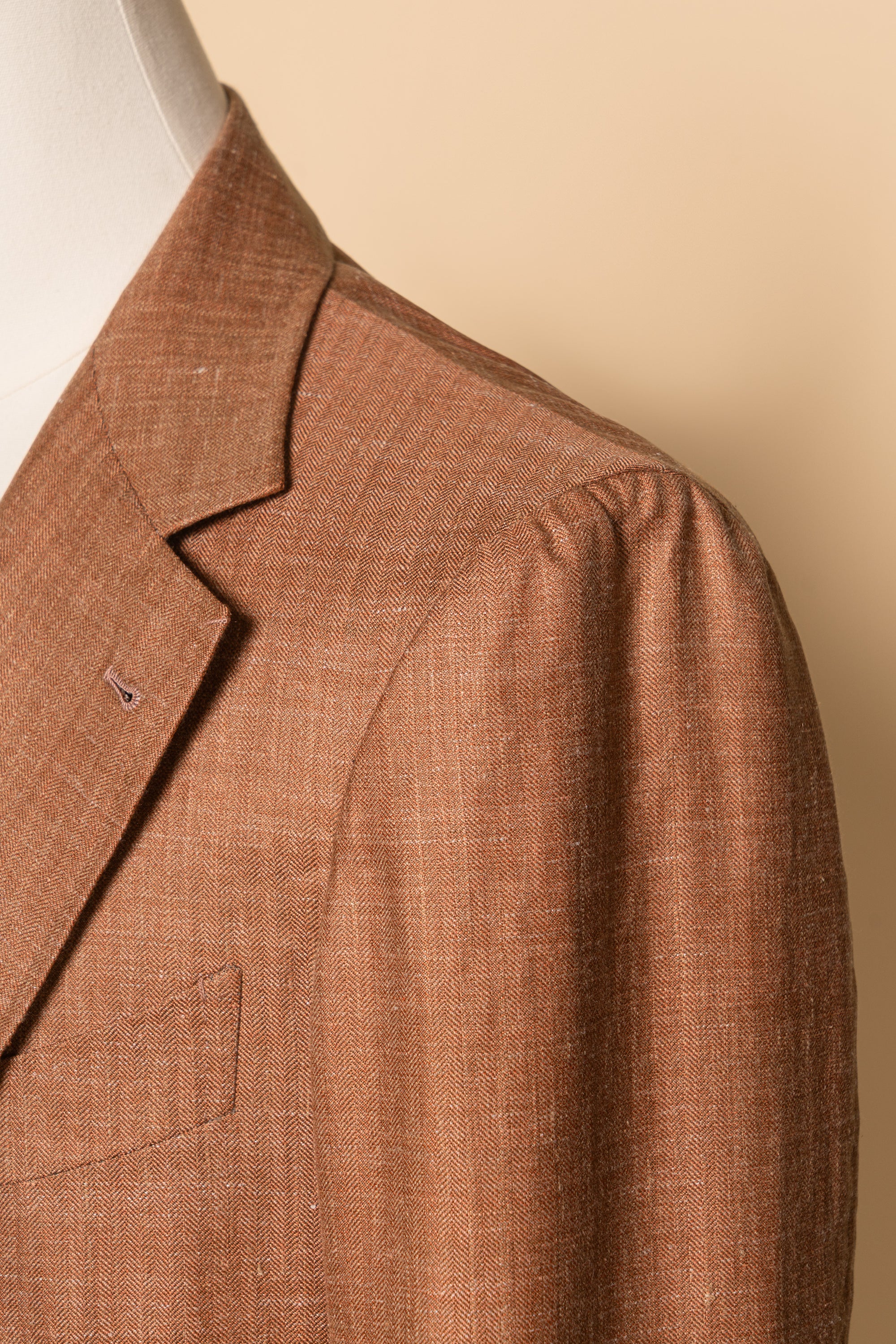 MTO Tangerine Herringbone Silk Linen Wool Jacket #601