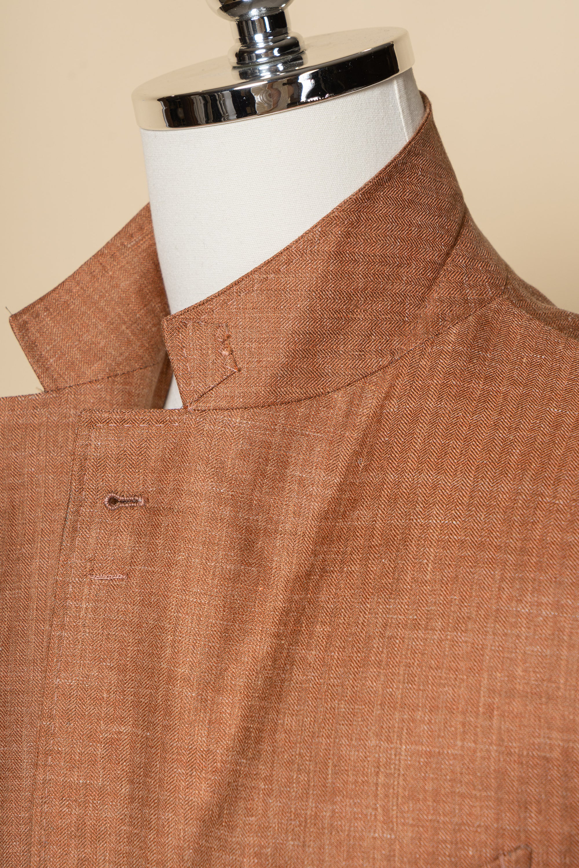 MTO Tangerine Herringbone Silk Linen Wool Jacket #601