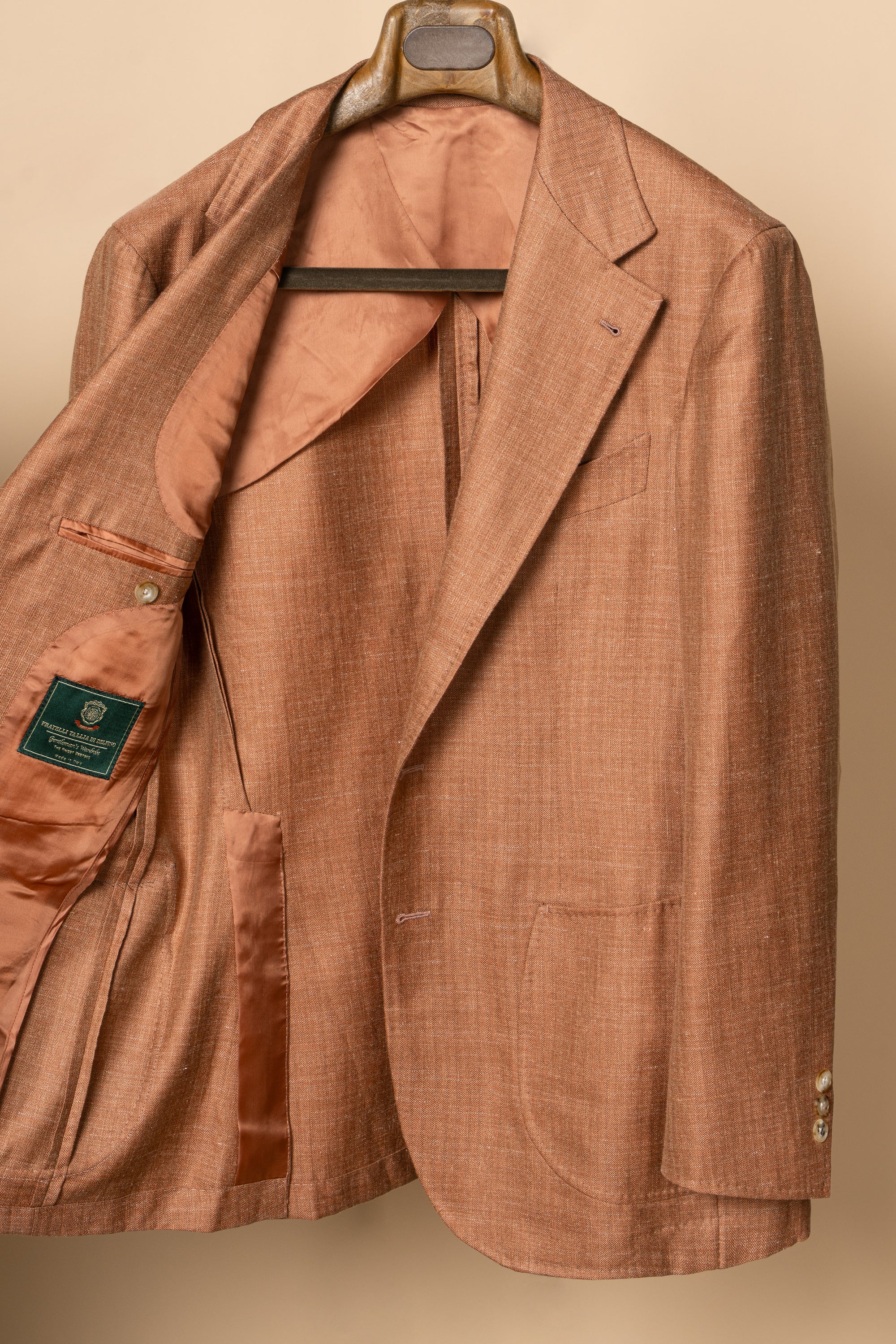 MTO Tangerine Herringbone Silk Linen Wool Jacket #601
