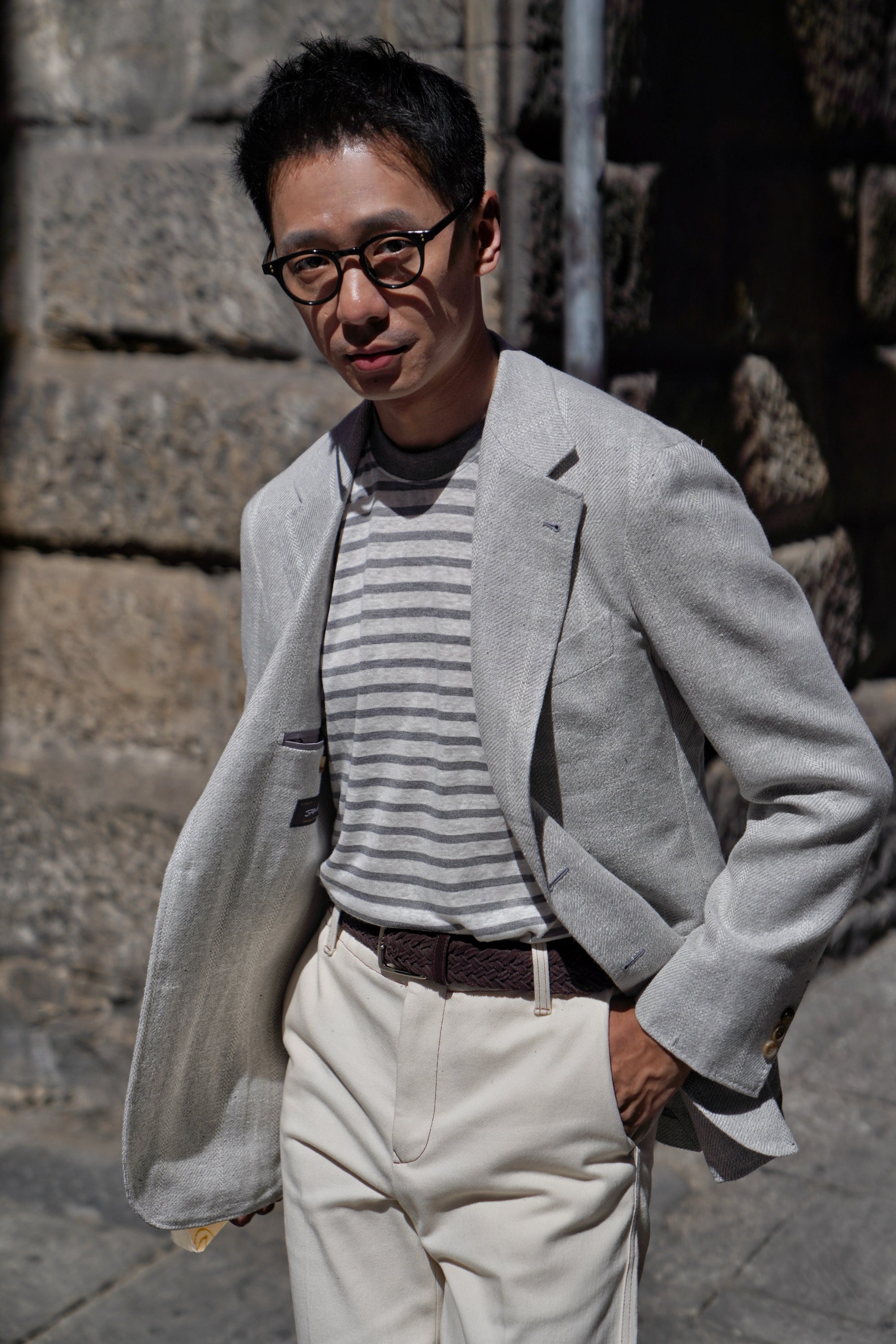 MTO Snow Grey Silk Cotton Linen Wool Jacket #644