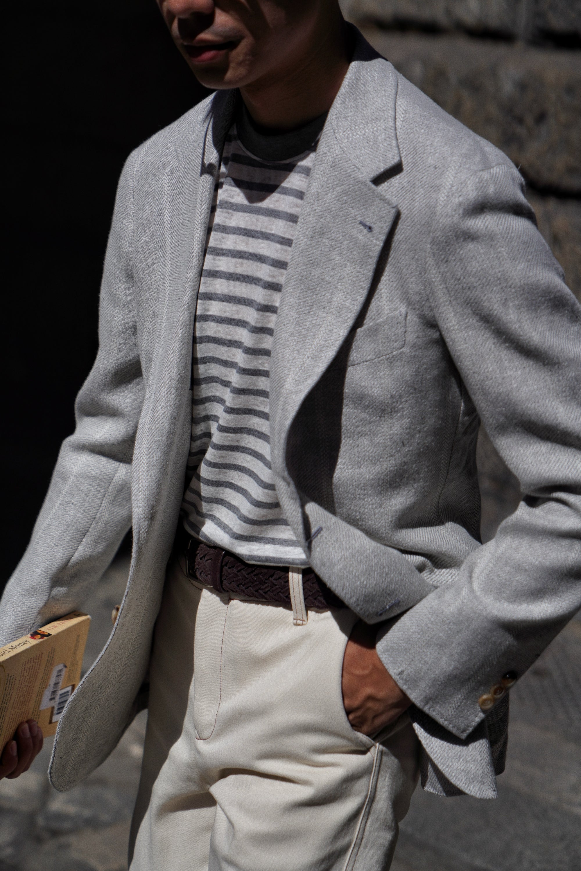 MTO Snow Grey Silk Cotton Linen Wool Jacket #644