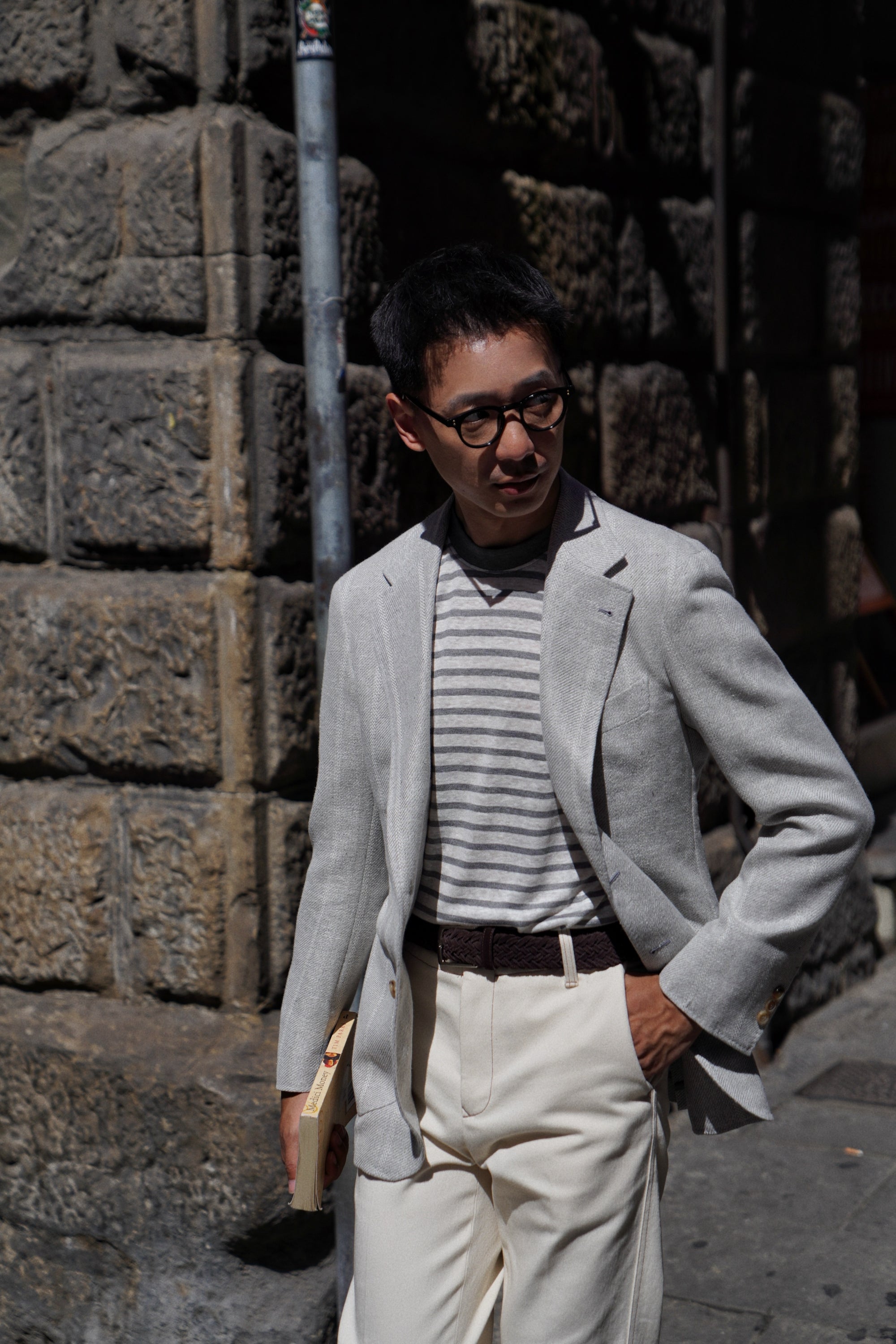 MTO Snow Grey Silk Cotton Linen Wool Jacket #644