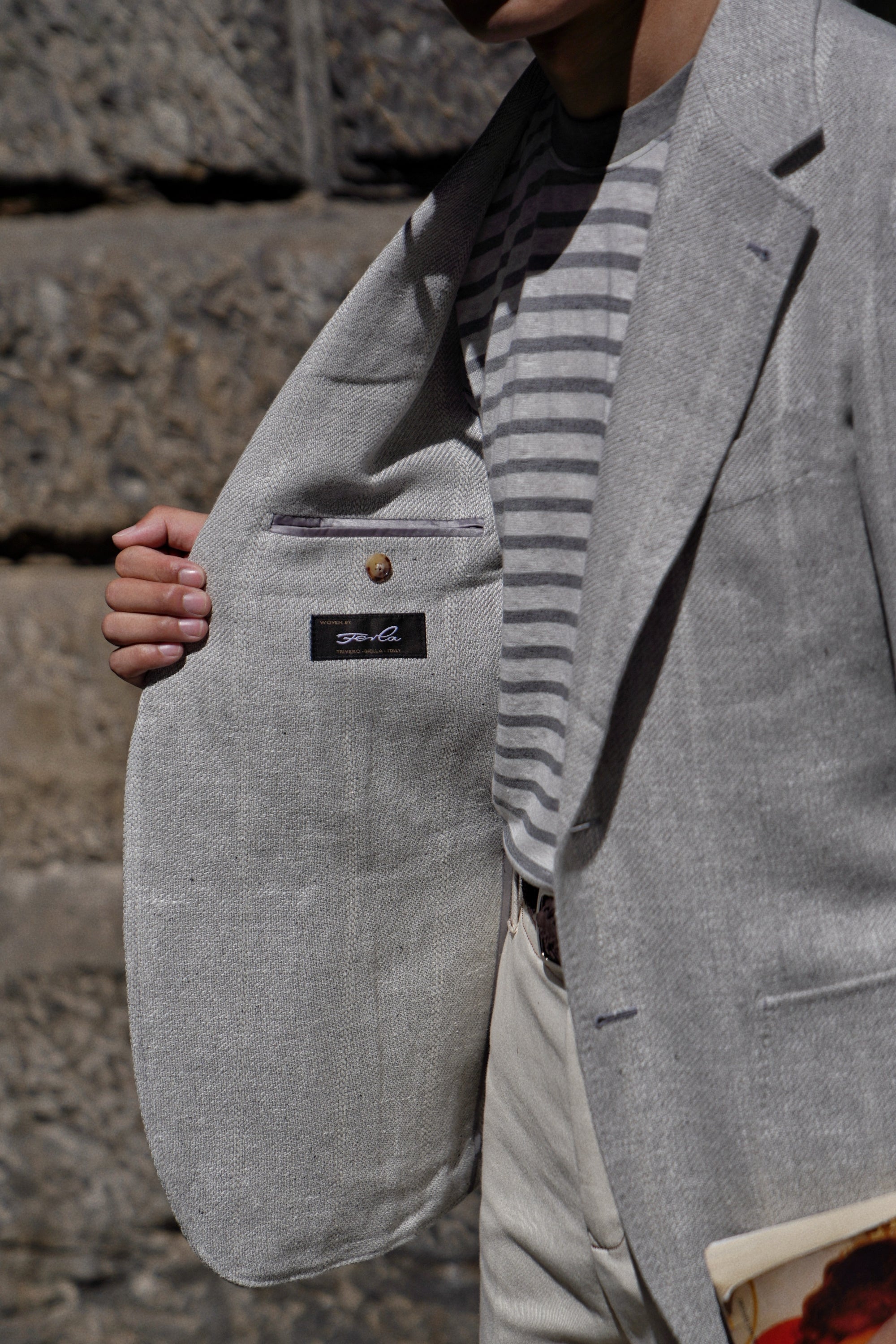 MTO Snow Grey Silk Cotton Linen Wool Jacket #644