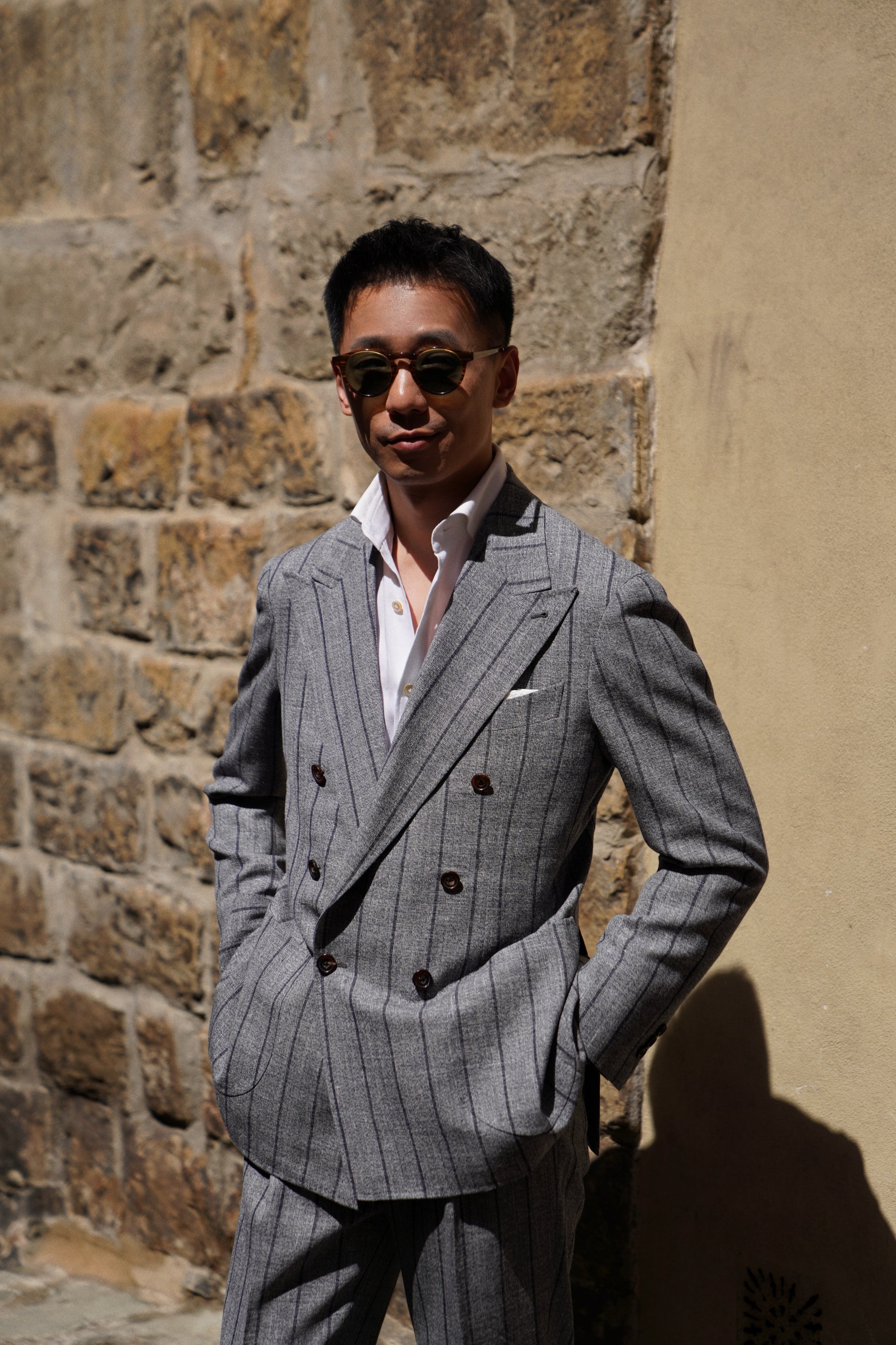 MTO Snow Grey Stripe Wool Linen Suit