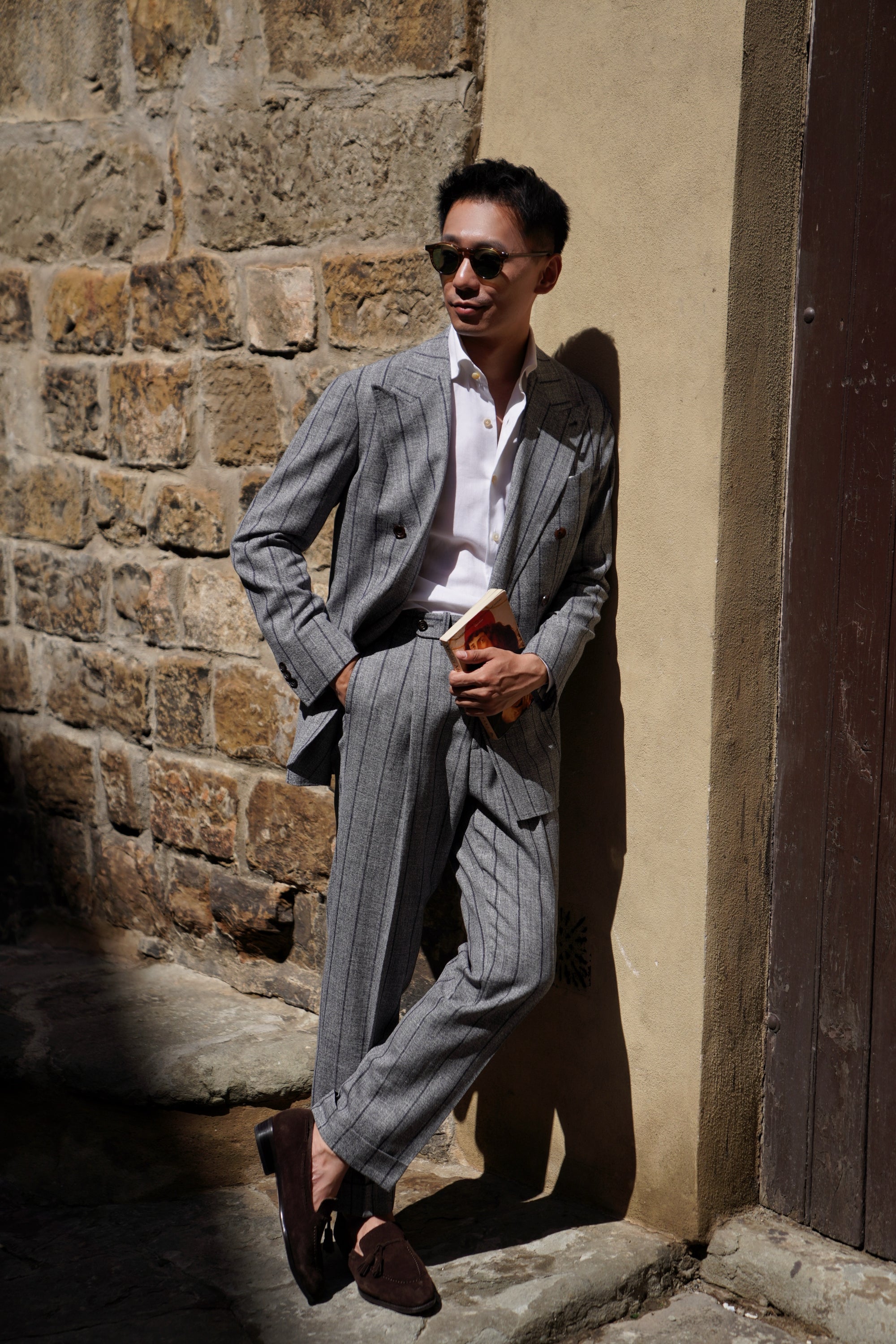 MTO Snow Grey Stripe Wool Linen Suit
