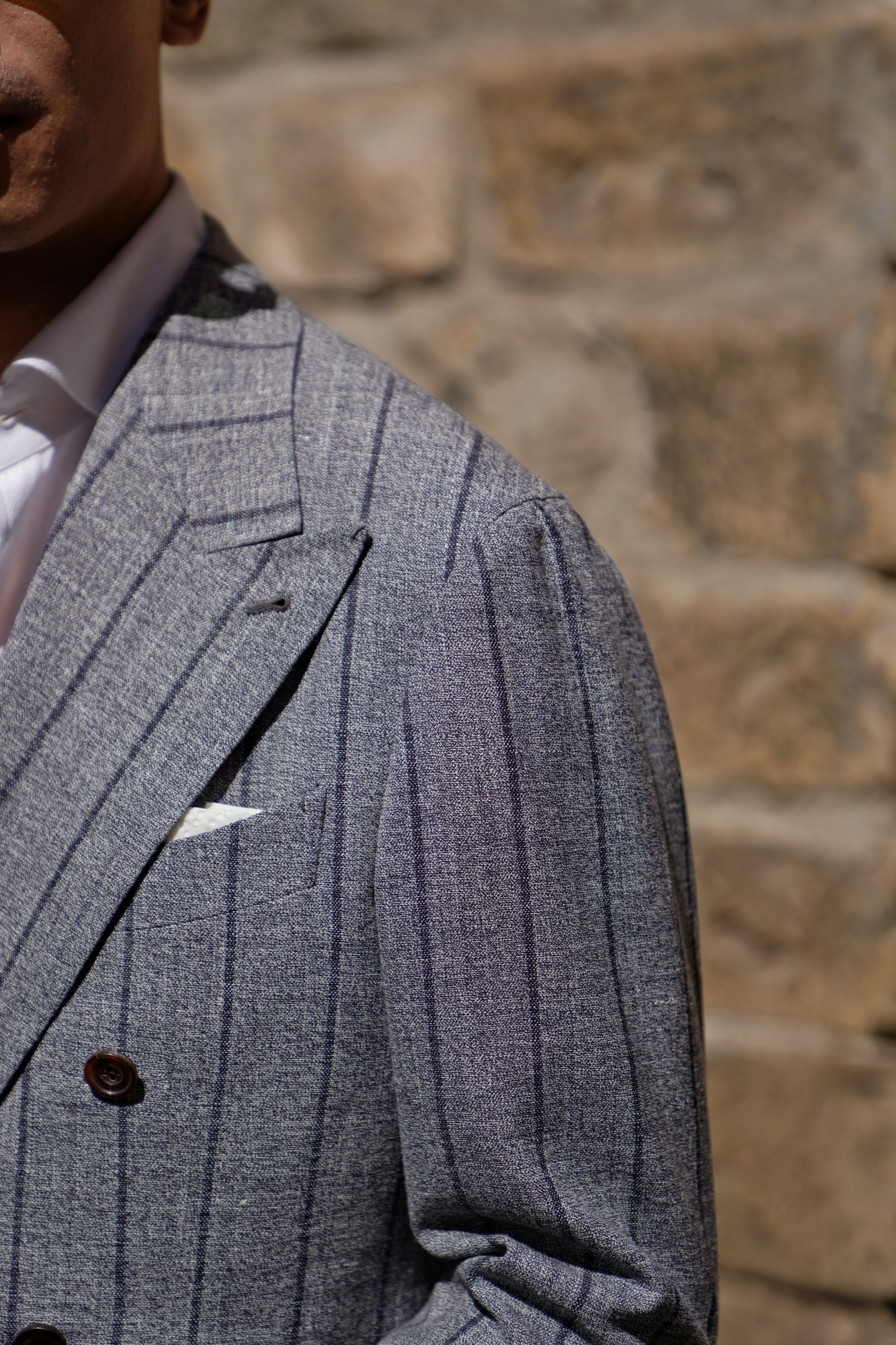 MTO Snow Grey Stripe Wool Linen Suit