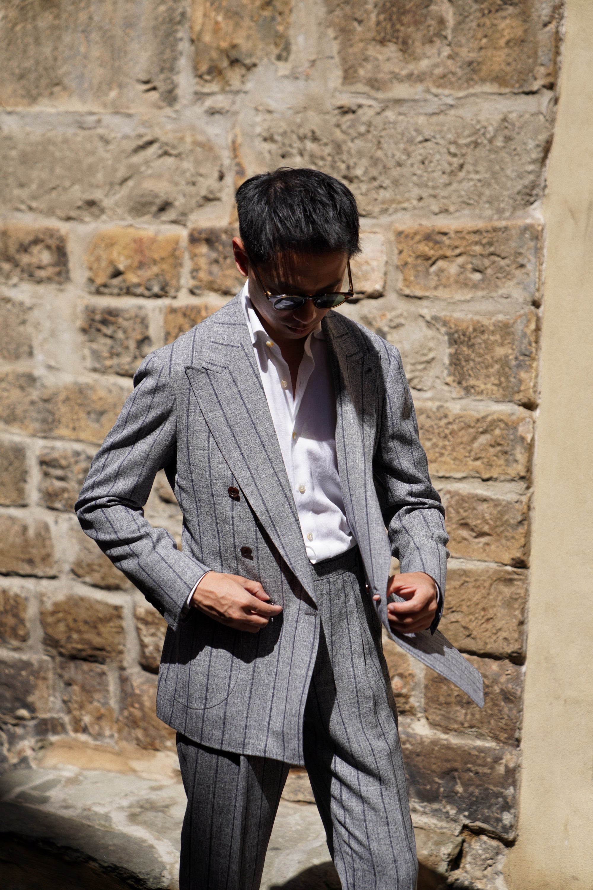 MTO Snow Grey Stripe Wool Linen Suit