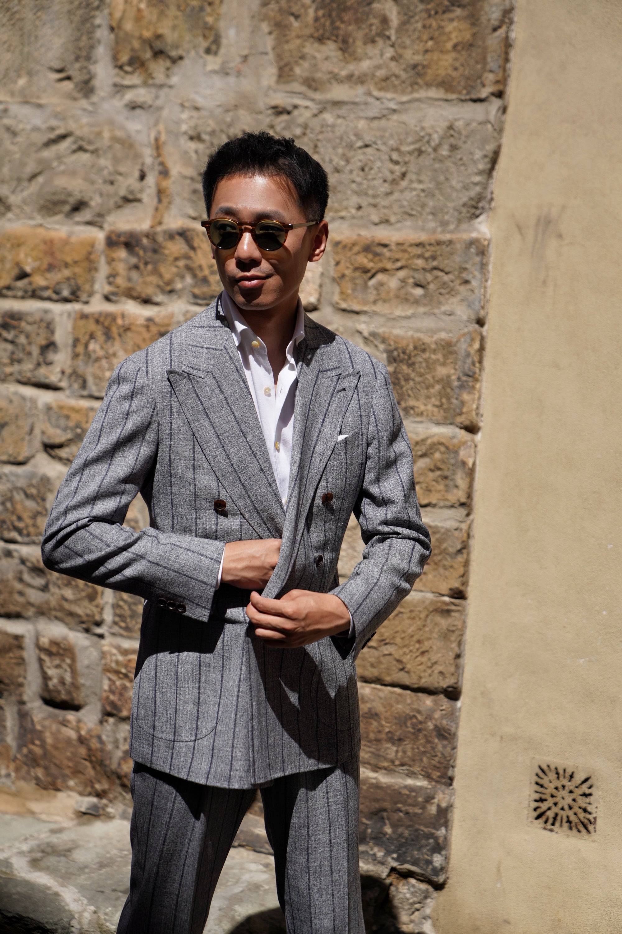MTO Snow Grey Stripe Wool Linen Suit