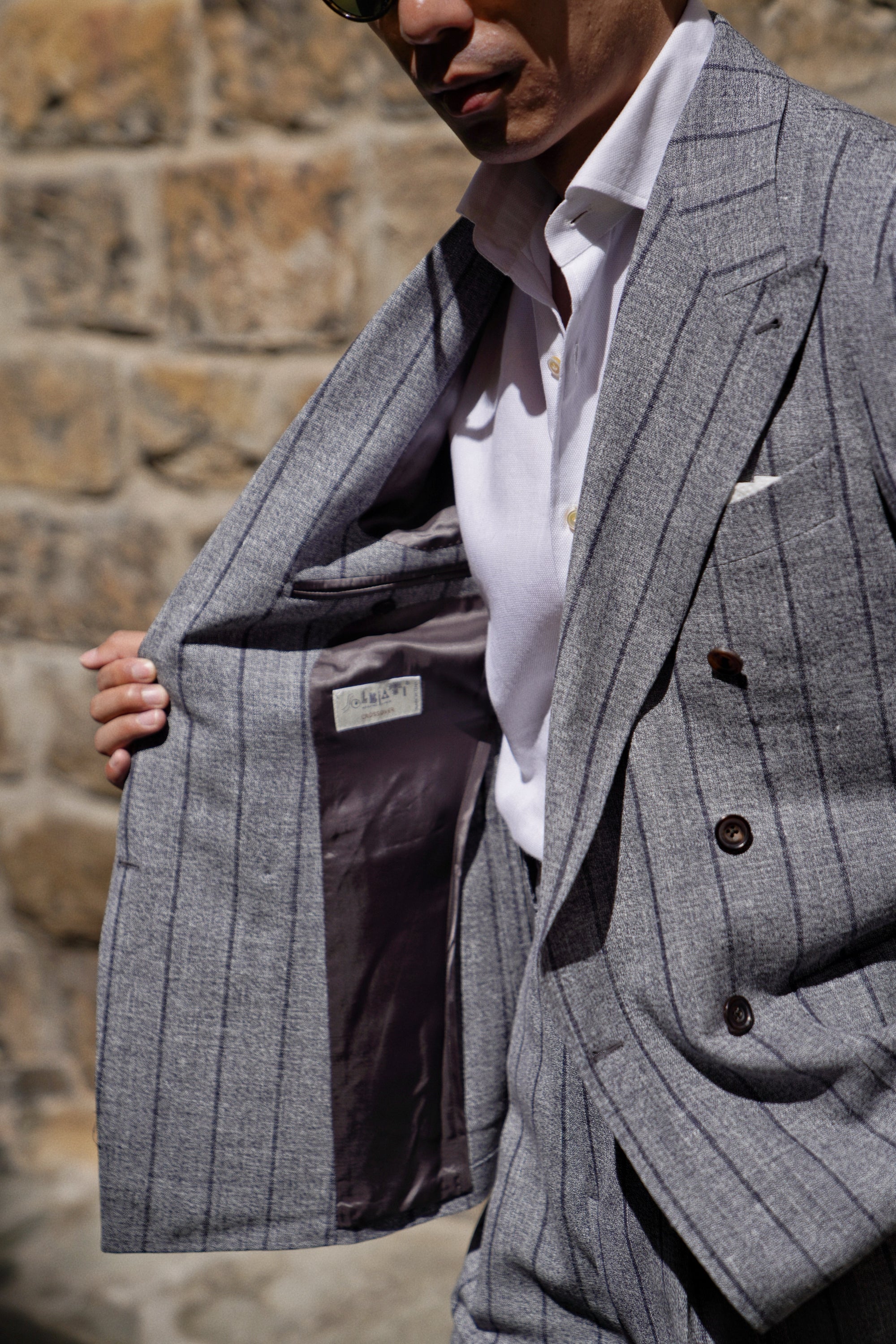 MTO Snow Grey Stripe Wool Linen Suit