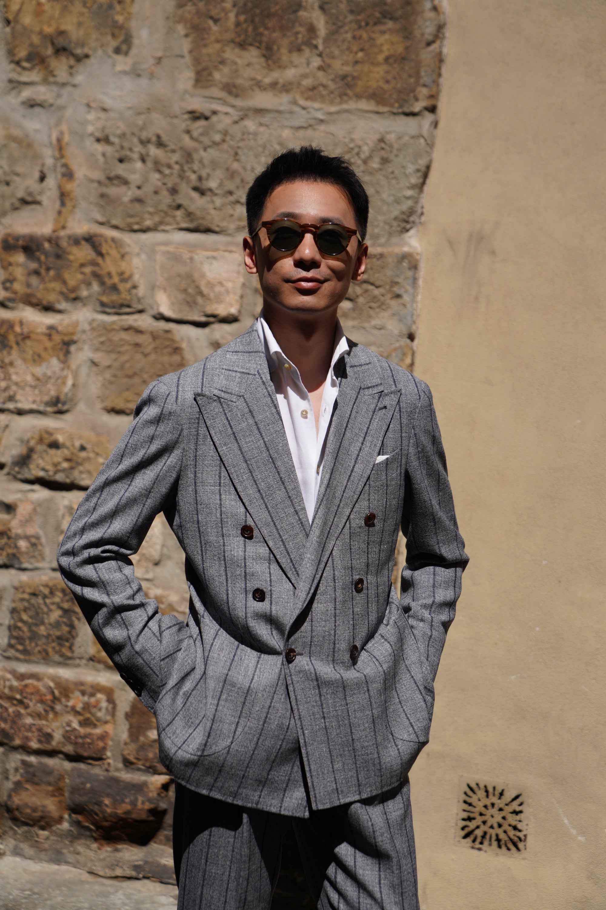 MTO Snow Grey Stripe Wool Linen Suit