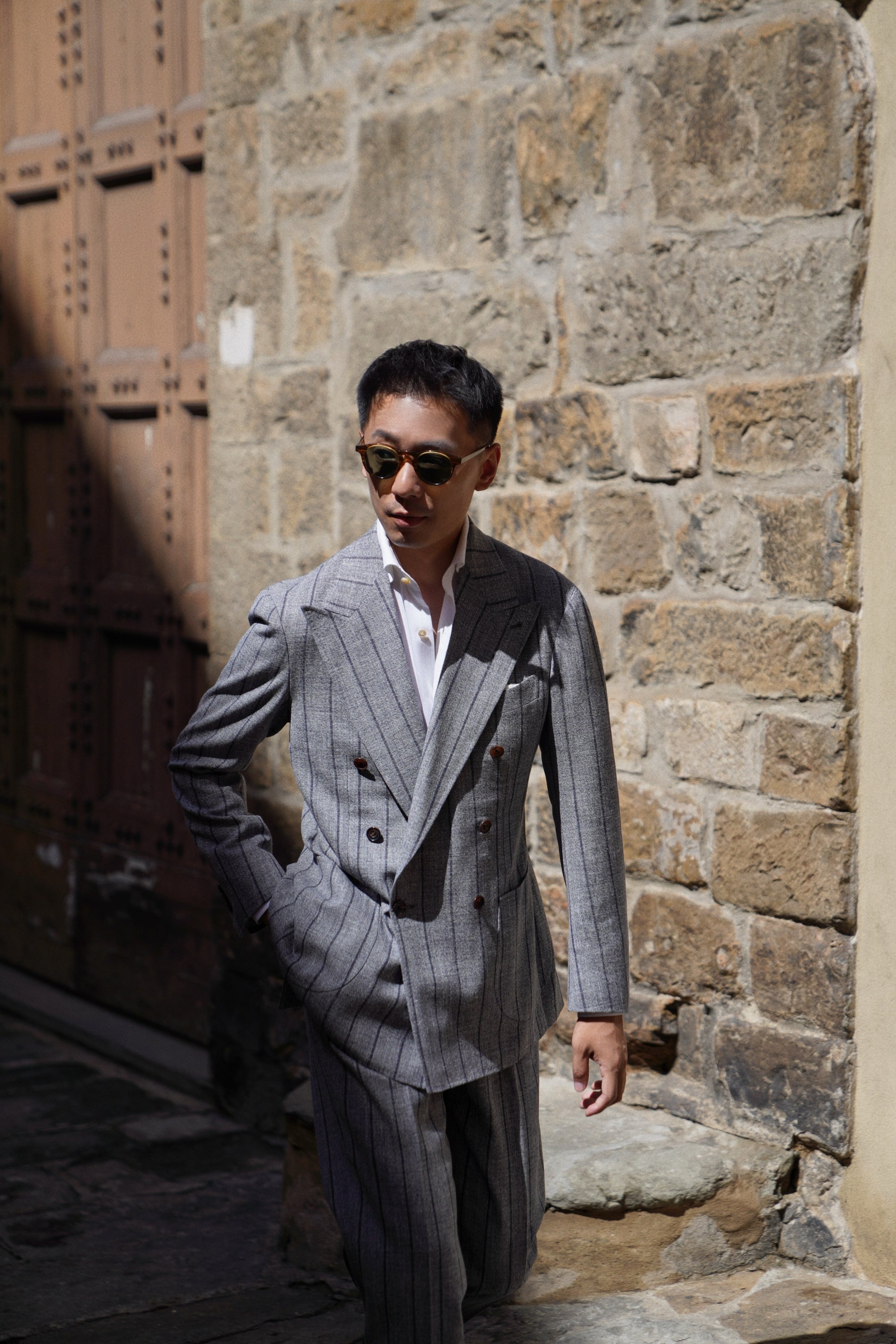 MTO Snow Grey Stripe Wool Linen Suit